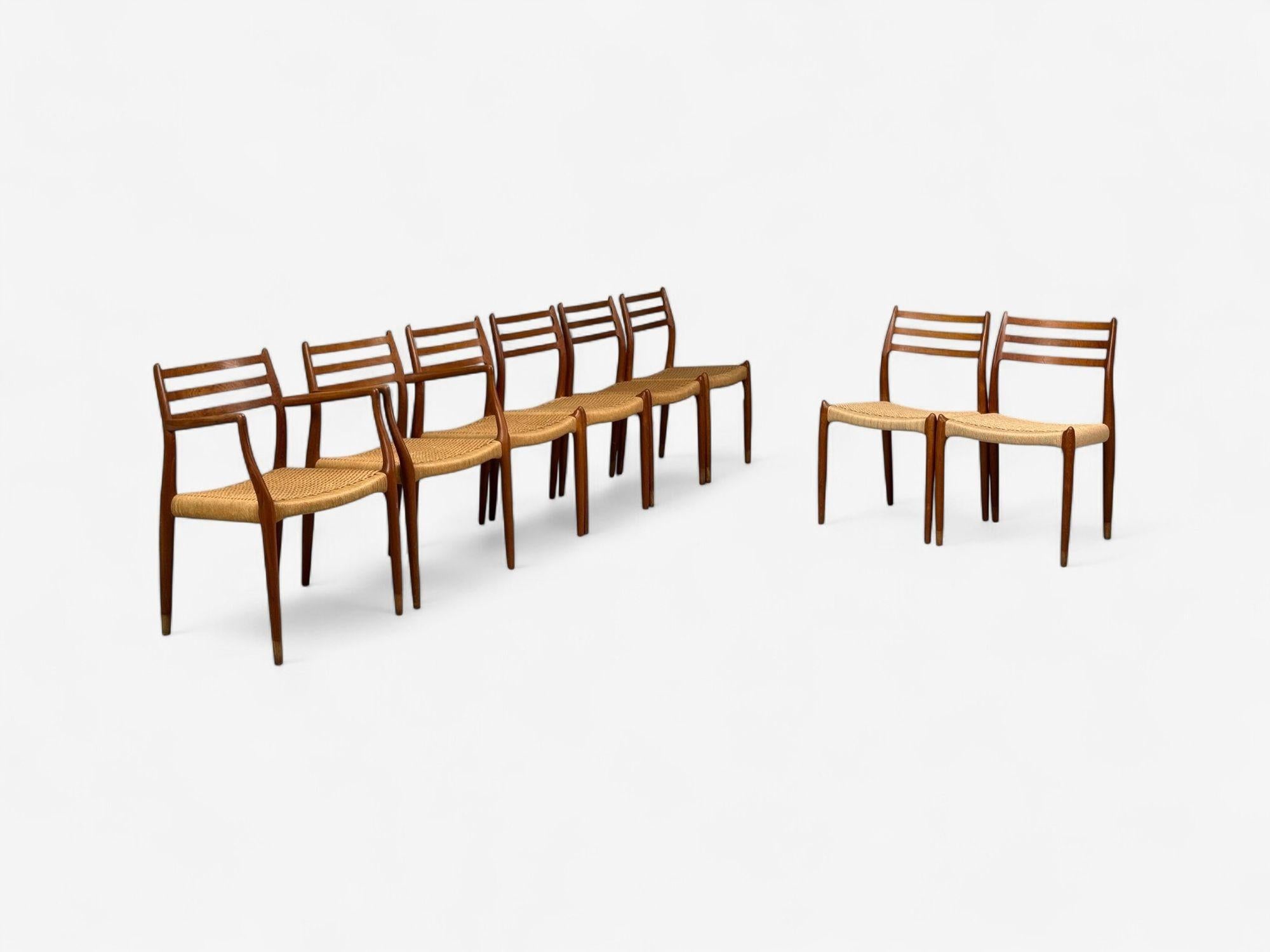 Neils O. Möller, Danemark Papercord, Teck, Chaises de salle à manger, Danemark, années 1950 en vente 8