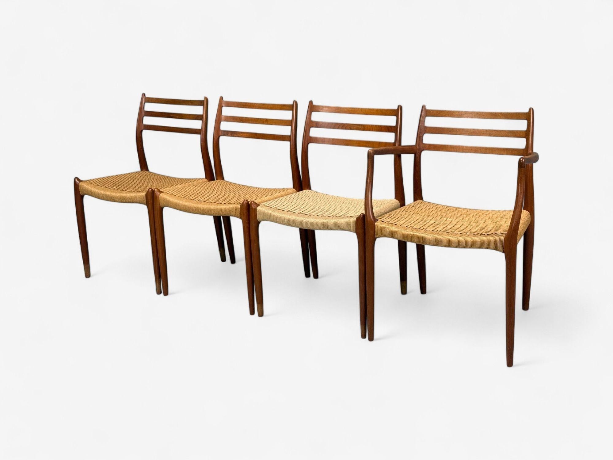 Danois Neils O. Möller, Danemark Papercord, Teck, Chaises de salle à manger, Danemark, années 1950 en vente