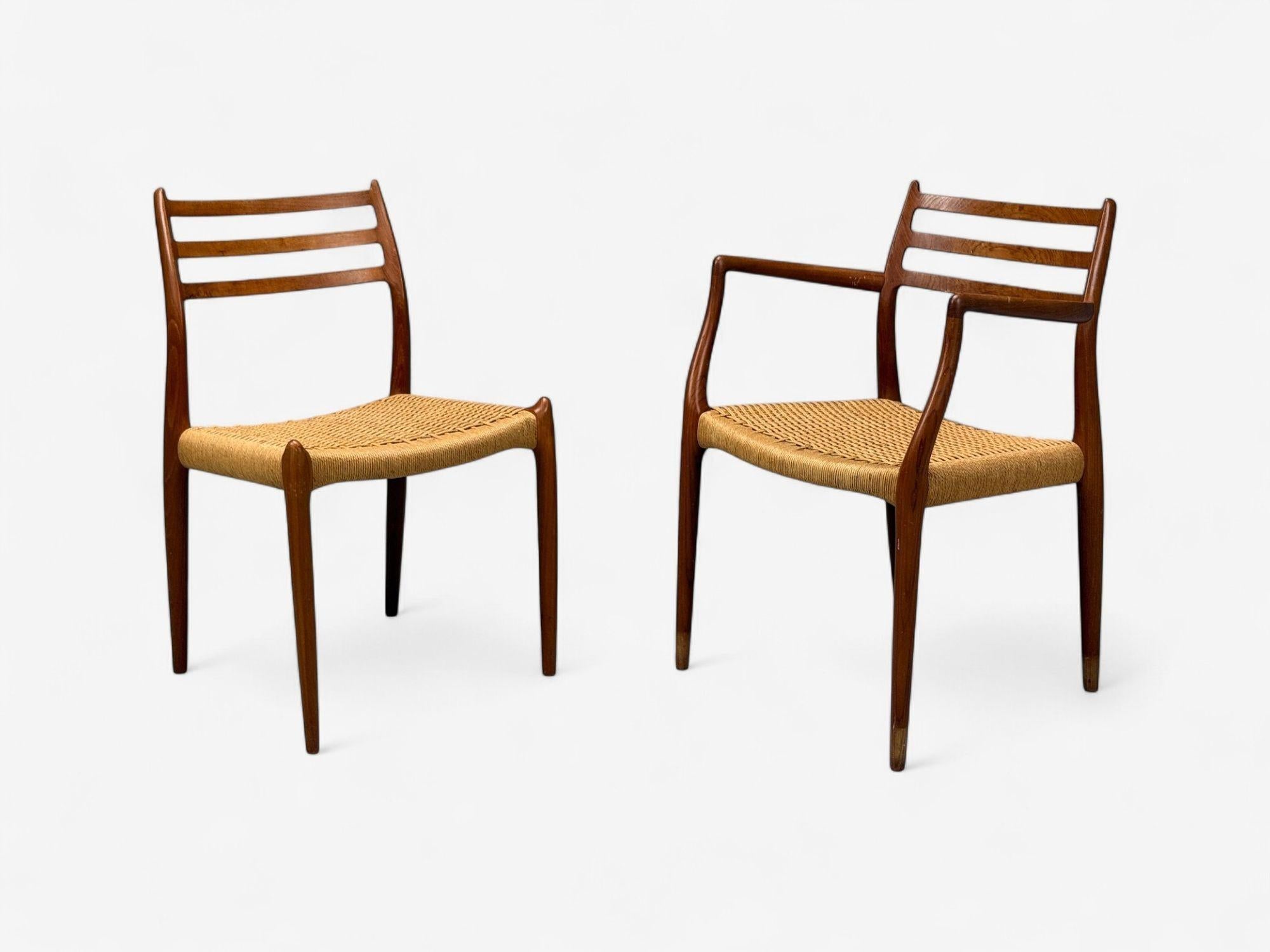Corde en papier Neils O. Möller, Danemark Papercord, Teck, Chaises de salle à manger, Danemark, années 1950 en vente