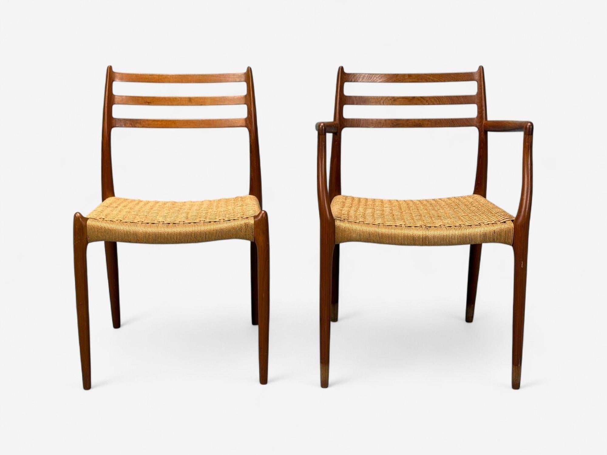 Neils O. Möller, Danemark Papercord, Teck, Chaises de salle à manger, Danemark, années 1950 en vente 1