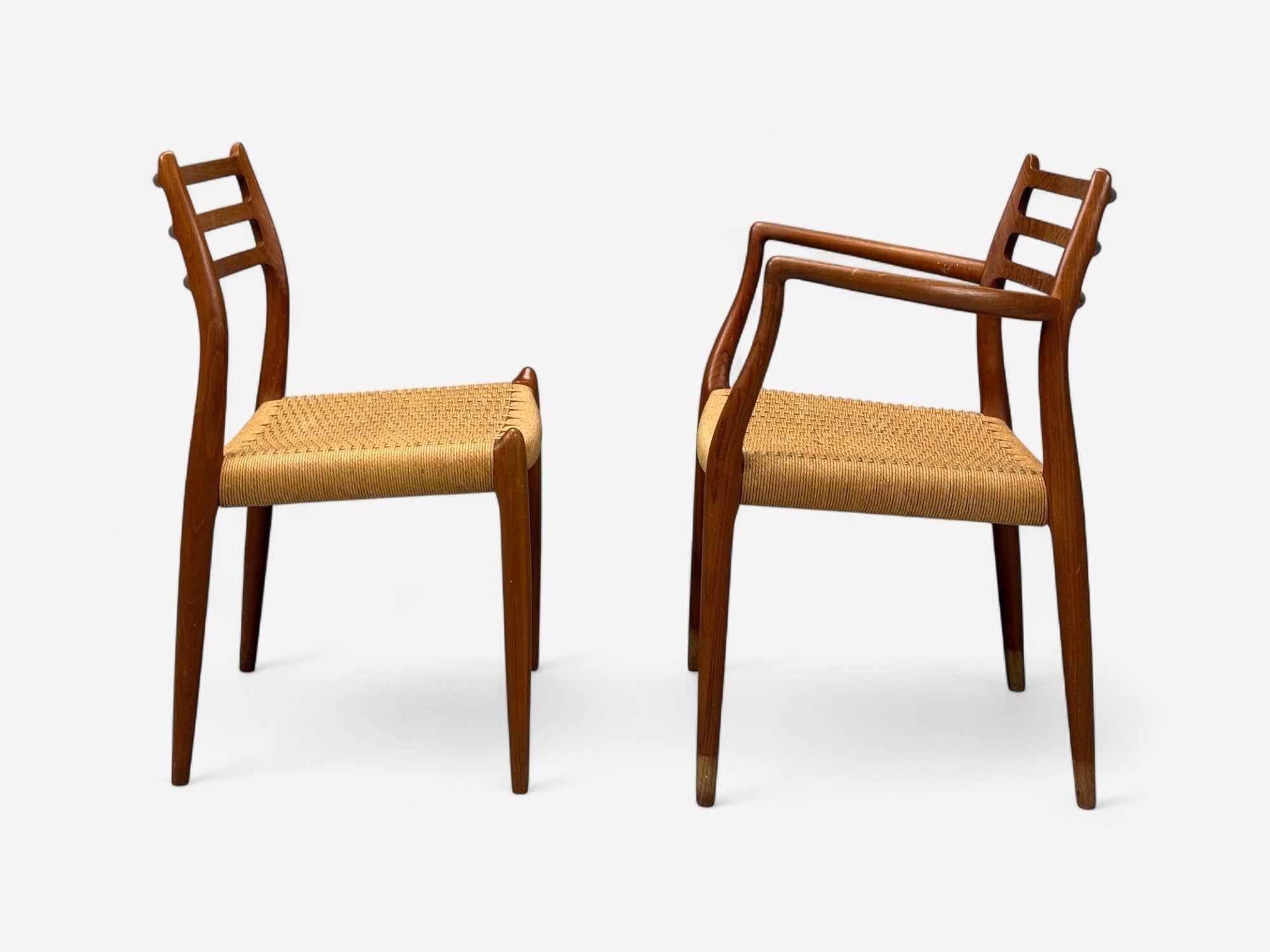 Neils O. Möller, Danemark Papercord, Teck, Chaises de salle à manger, Danemark, années 1950 en vente 2