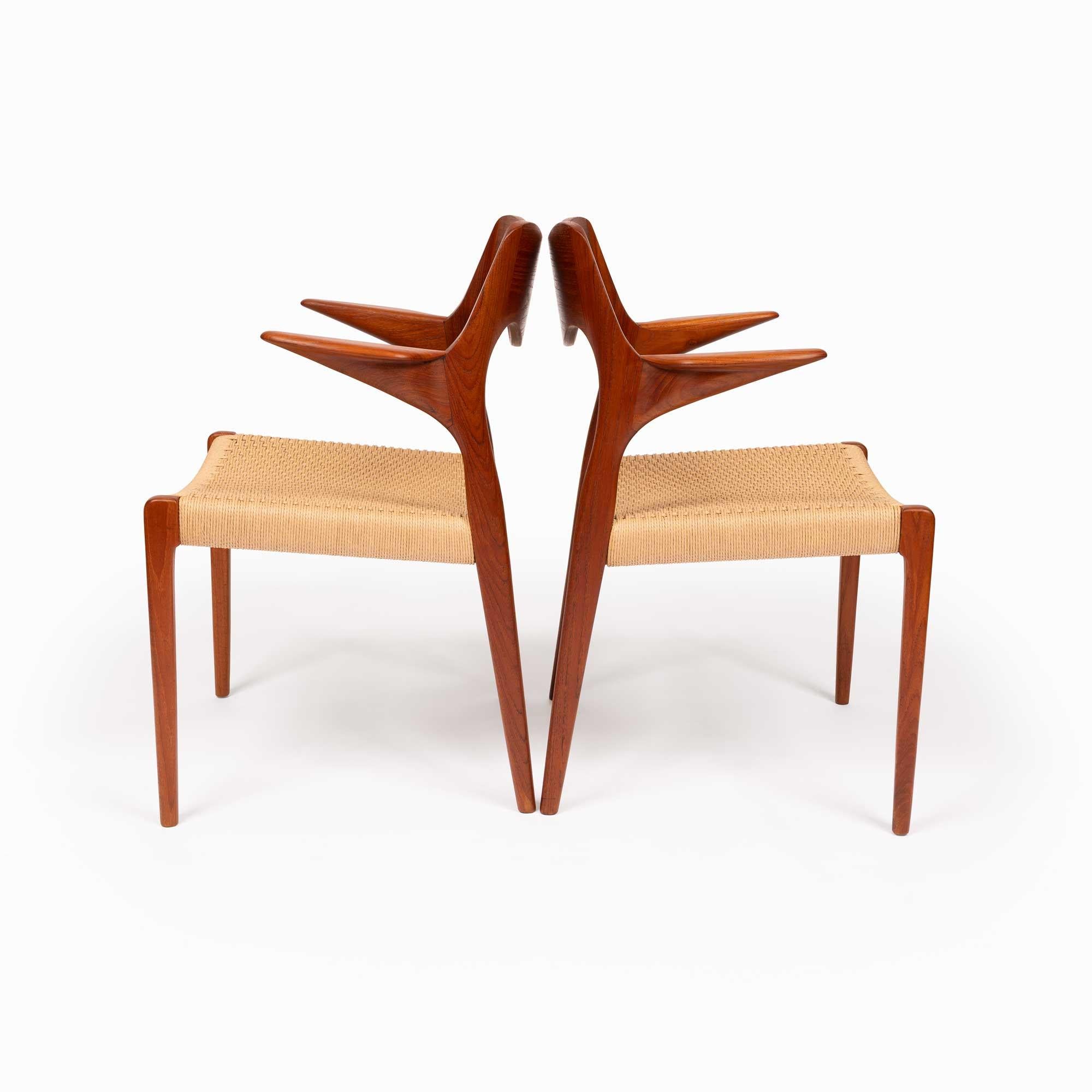 Mid-Century Modern Neils Ottto Møller Model 55 Teak Dining Chairs in Woven Paper Cord (set of 2)