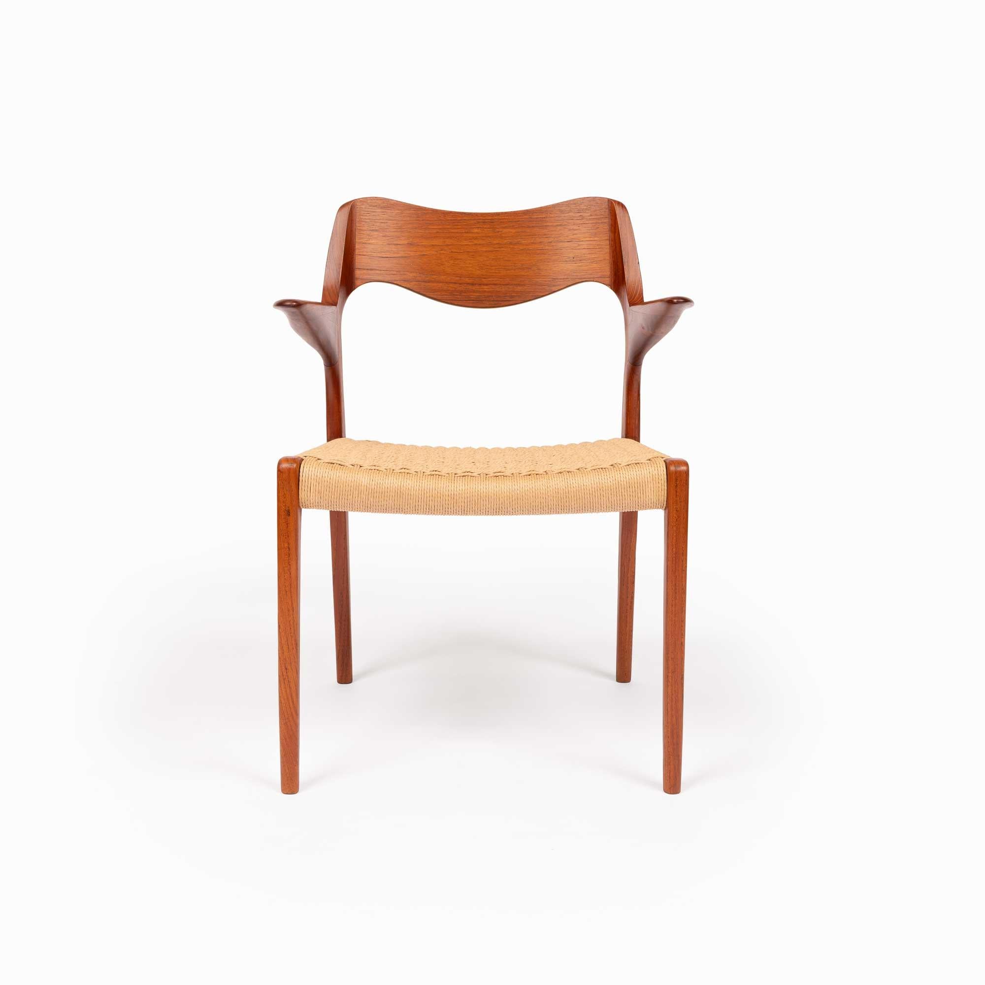 Hand-Woven Neils Ottto Møller Model 55 Teak Dining Chairs in Woven Paper Cord (set of 2)