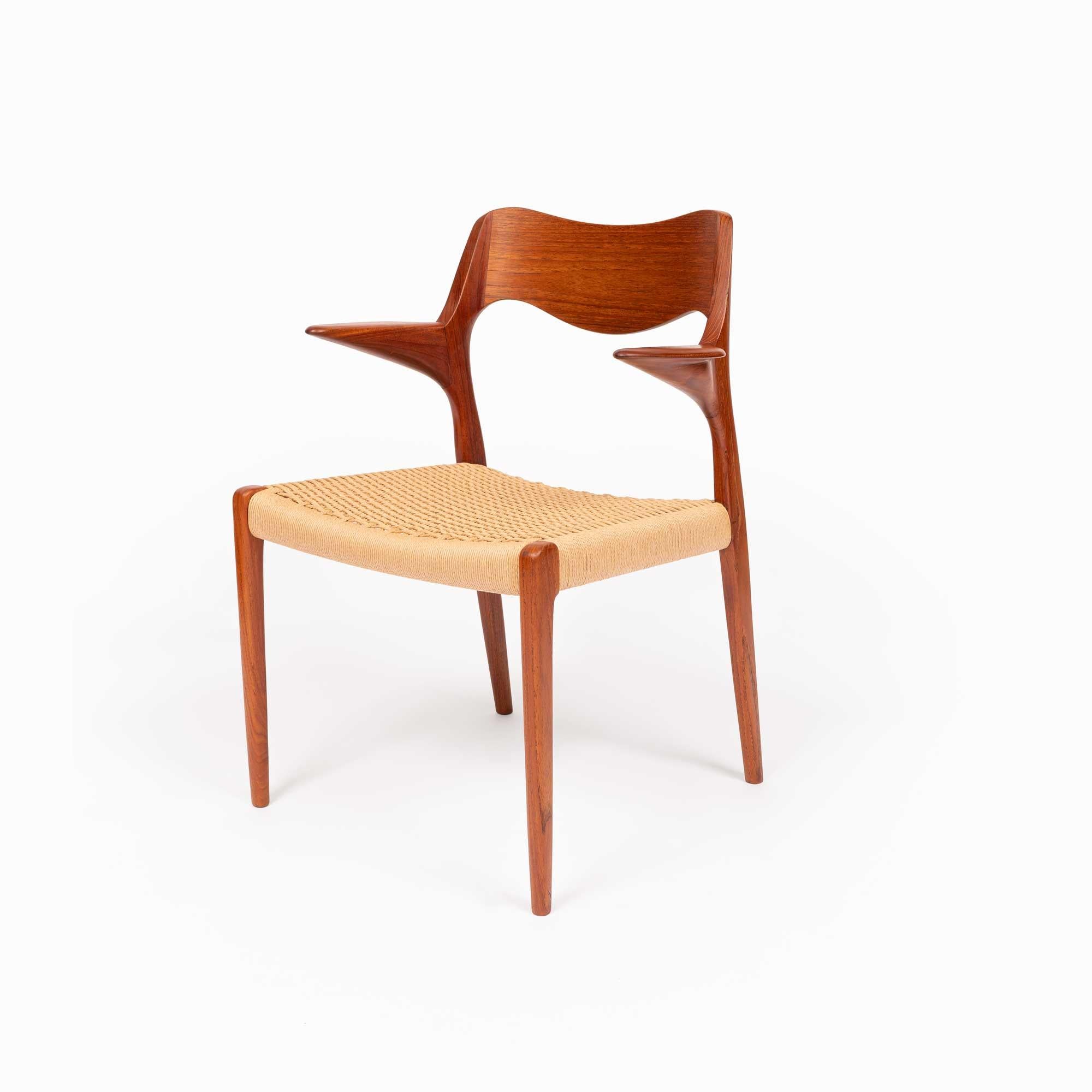 Neils Ottto Møller Model 55 Teak Dining Chairs in Woven Paper Cord (set of 2) 1