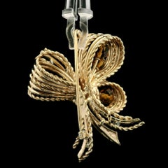 Neiman Marcus 14k Gold Diamond & Citrine Polished Textured Wire Ribbon Brooch