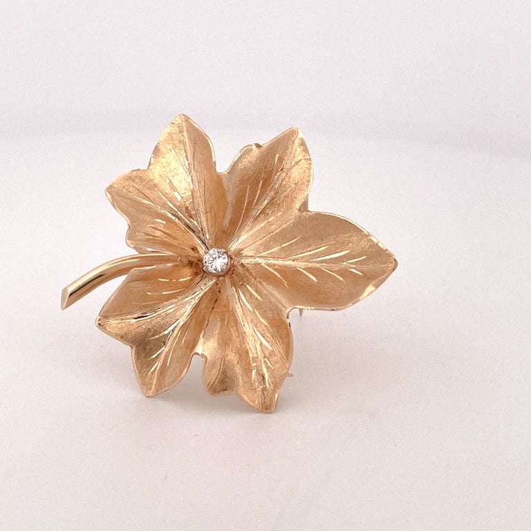 Neiman Marcus 1950s 14k Yellow Gold Leaf Pin For Sale at 1stDibs