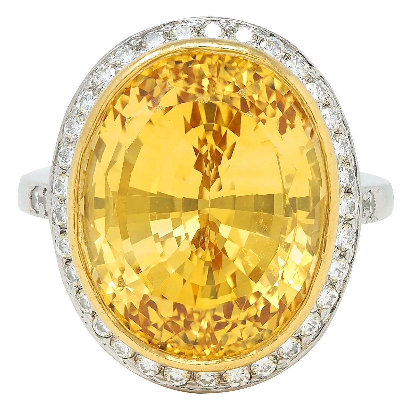 Neiman Marcus Anillo de oro de 18 quilates con diamante zafiro amarillo de Ceilán NH de 26,40 CTW en venta