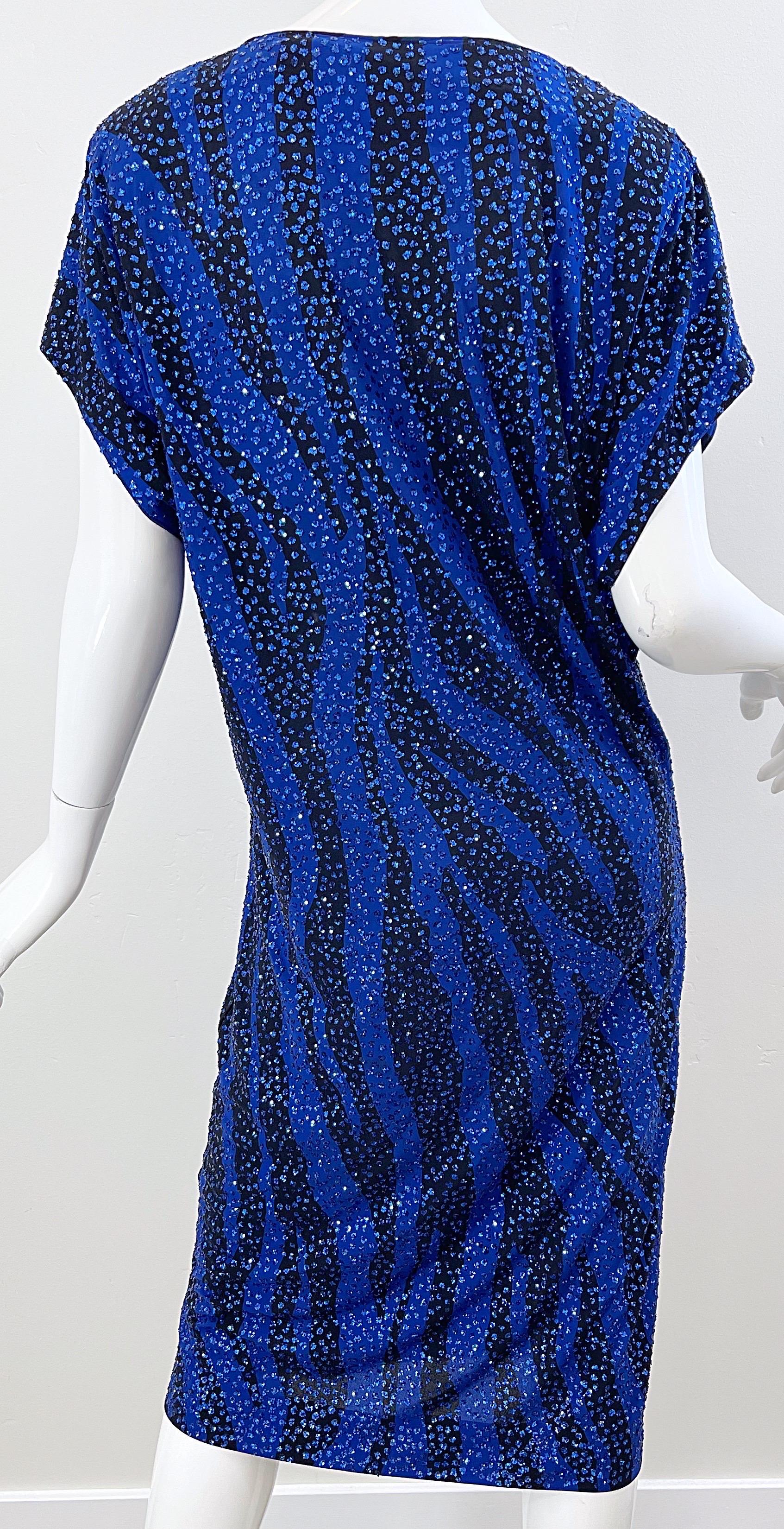 blue and black zebra print dress