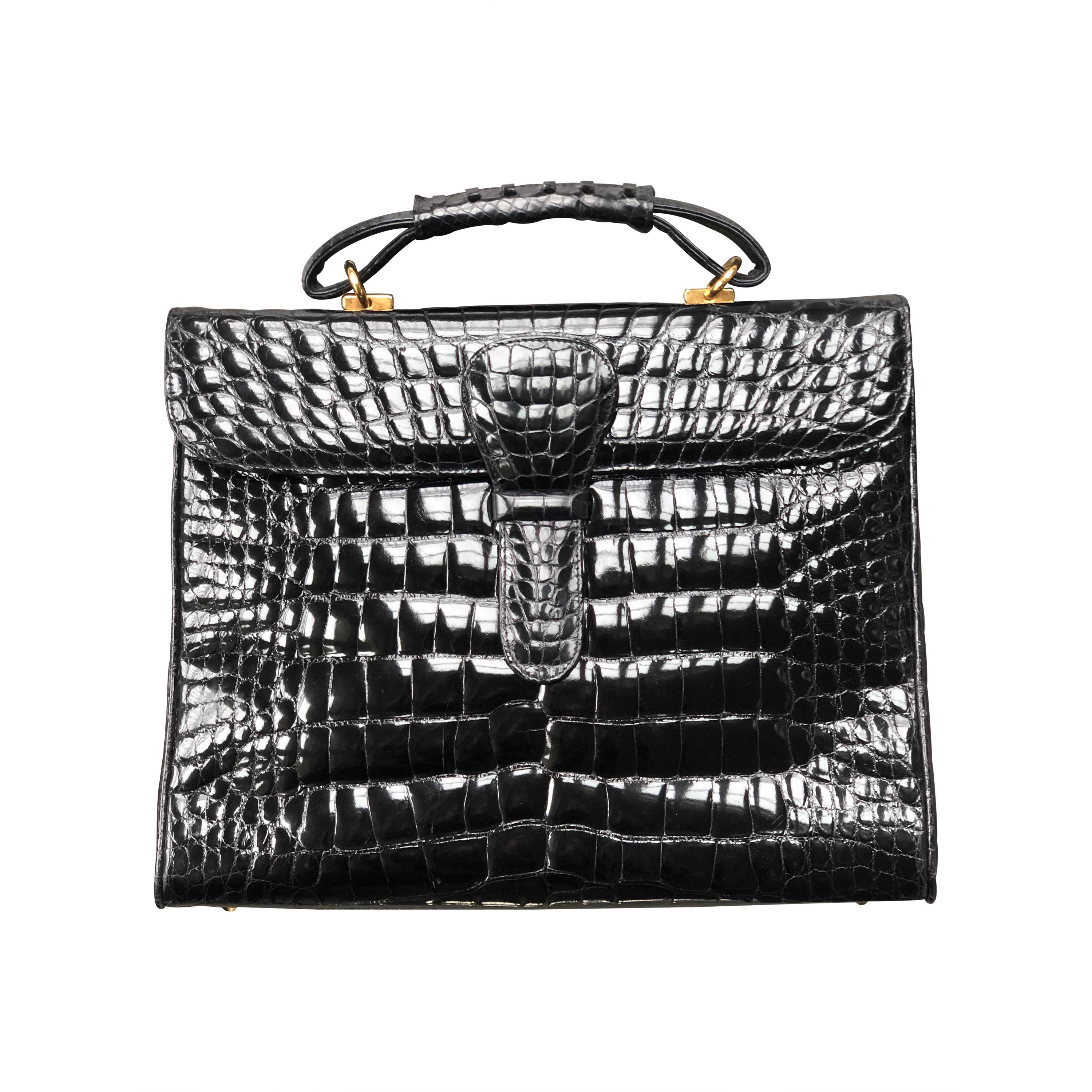 Neiman Marcus Black Genuine Alligator Handbag w Shoulder Strap by