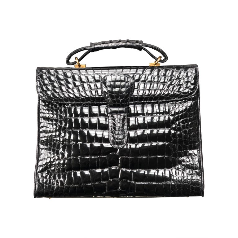 Neiman Marcus Black Genuine Alligator Handbag w Shoulder Strap by Maxima Italy For Sale at 1stdibs