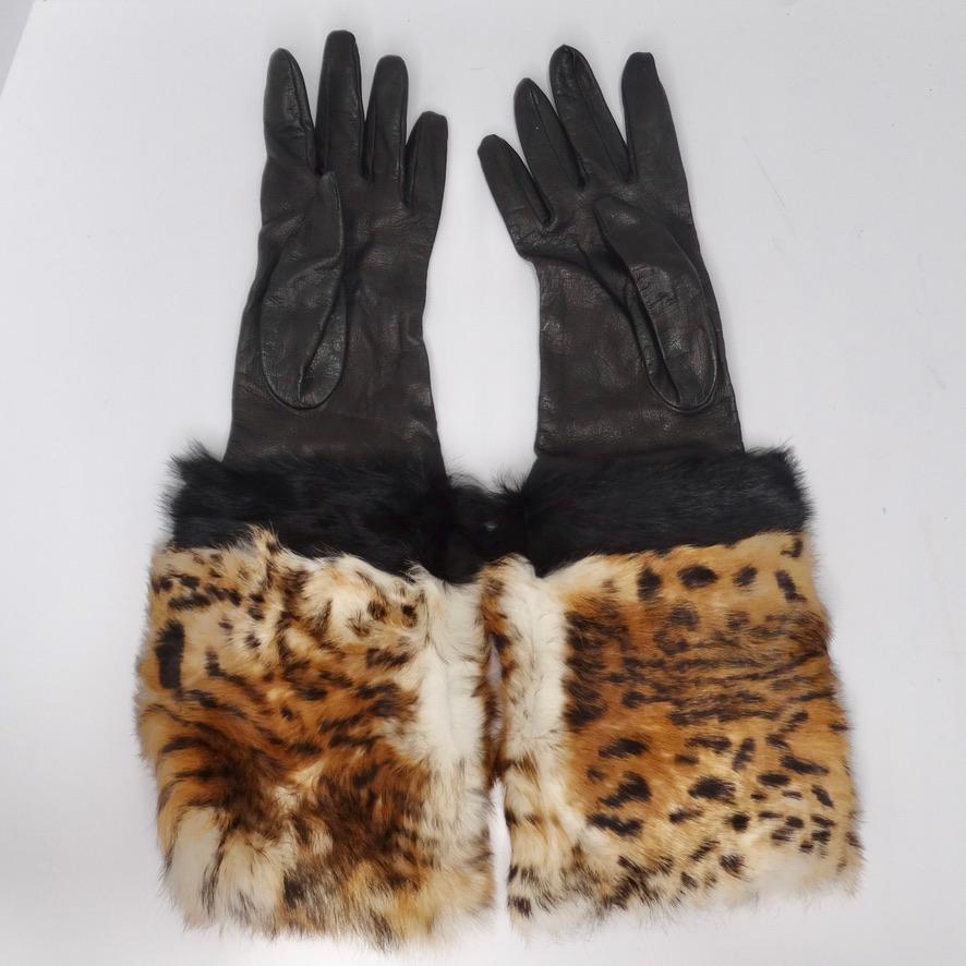 Women's or Men's Neiman Marcus Black Leather Leopard Fur Gloves