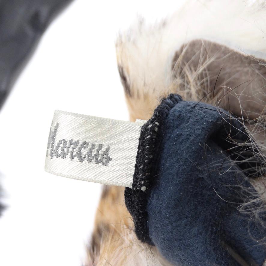 Neiman Marcus Black Leather Leopard Fur Gloves 3