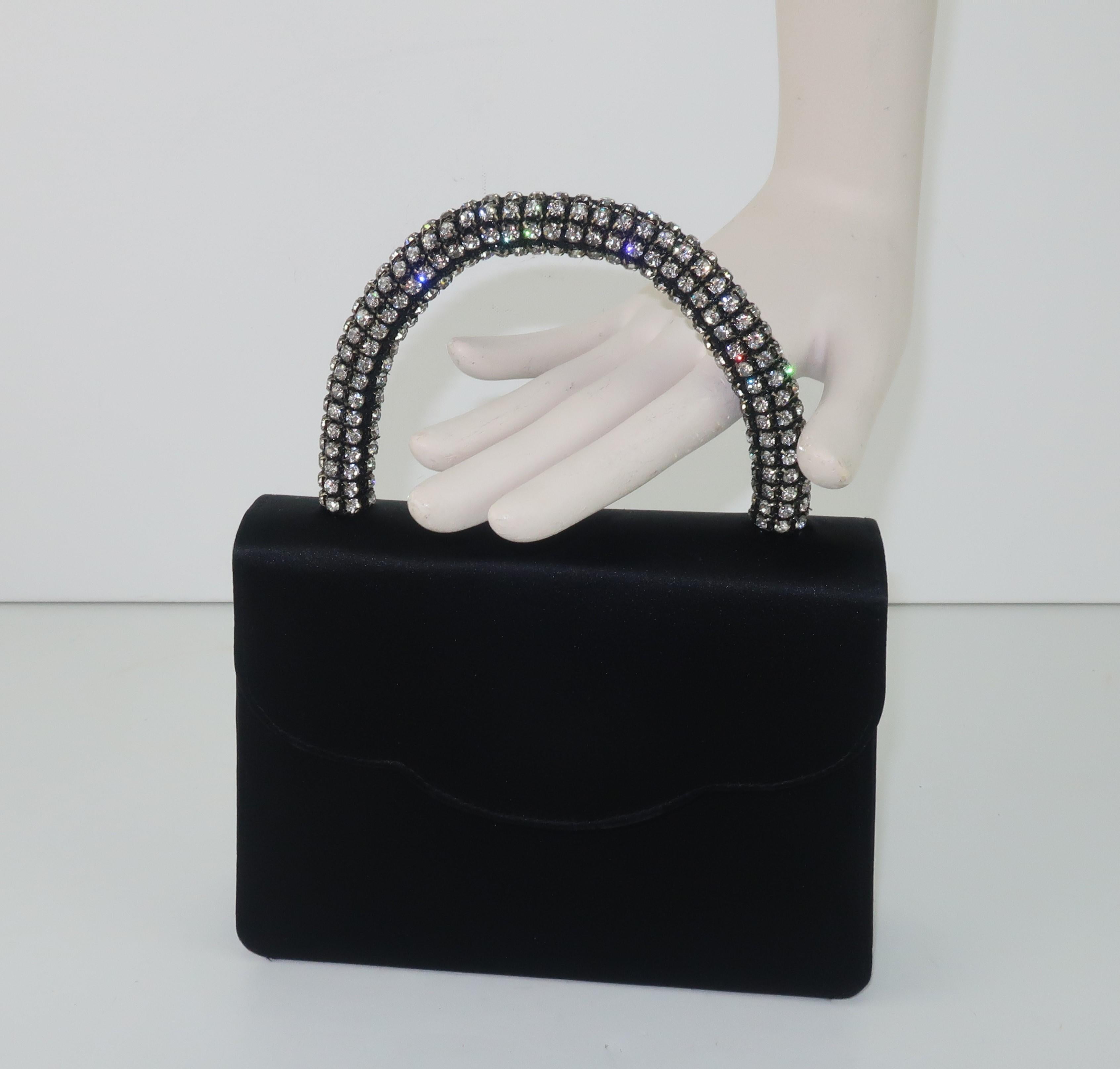 Neiman Marcus Black Satin Evening Handbag With Rhinestone Handle 5