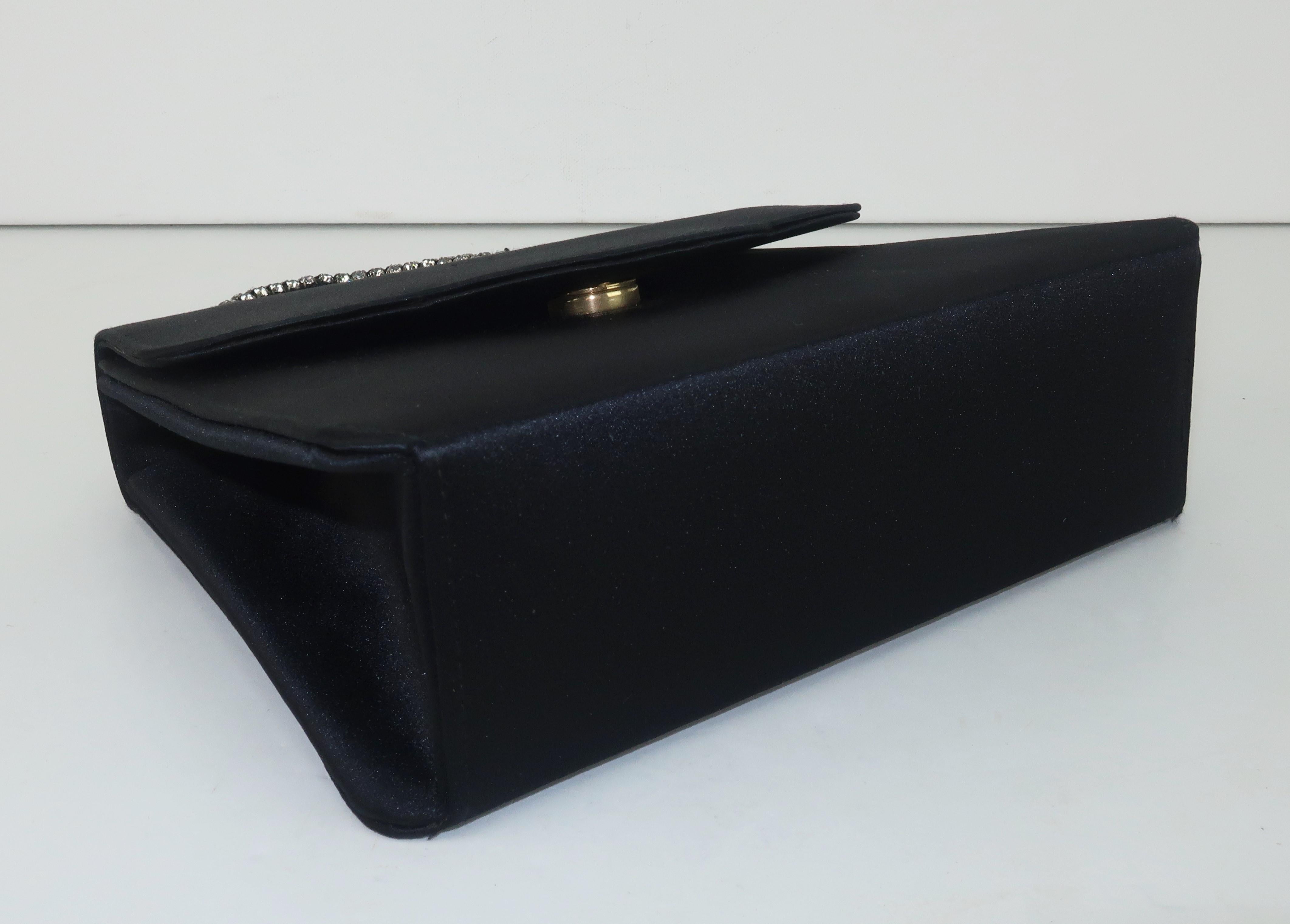 Neiman Marcus Black Satin Evening Handbag With Rhinestone Handle 1