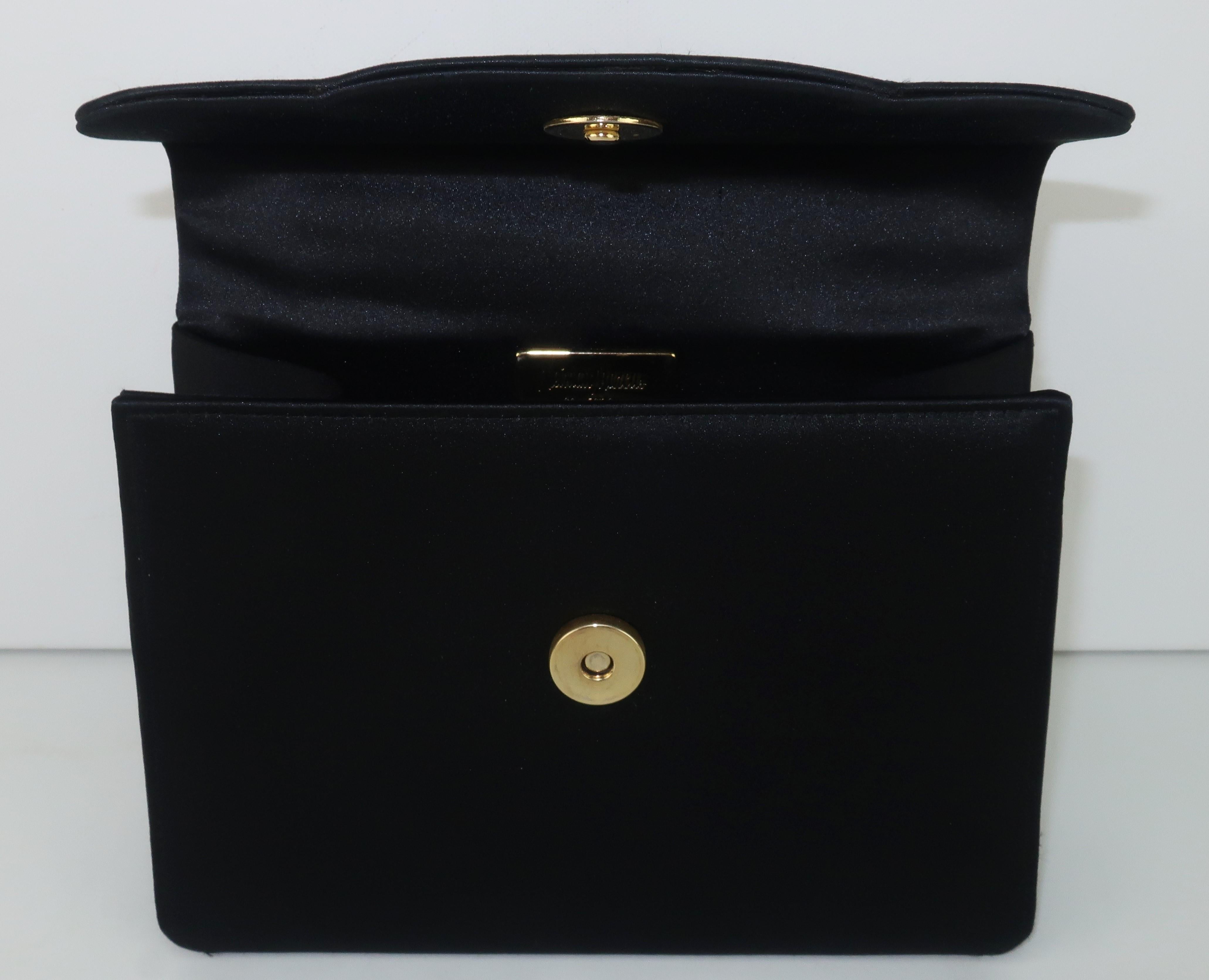 Neiman Marcus Black Satin Evening Handbag With Rhinestone Handle 2