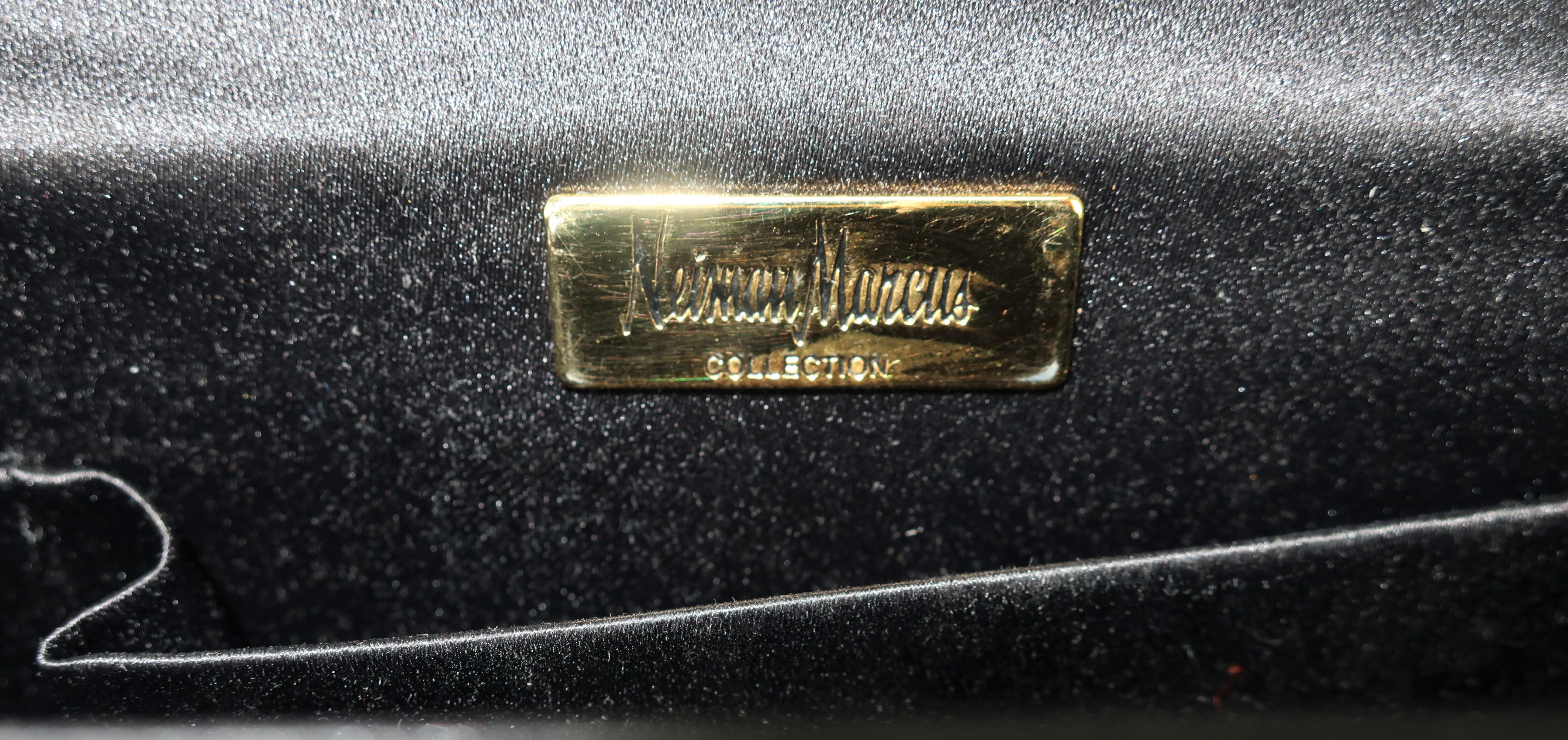 Neiman Marcus Black Satin Evening Handbag With Rhinestone Handle 3