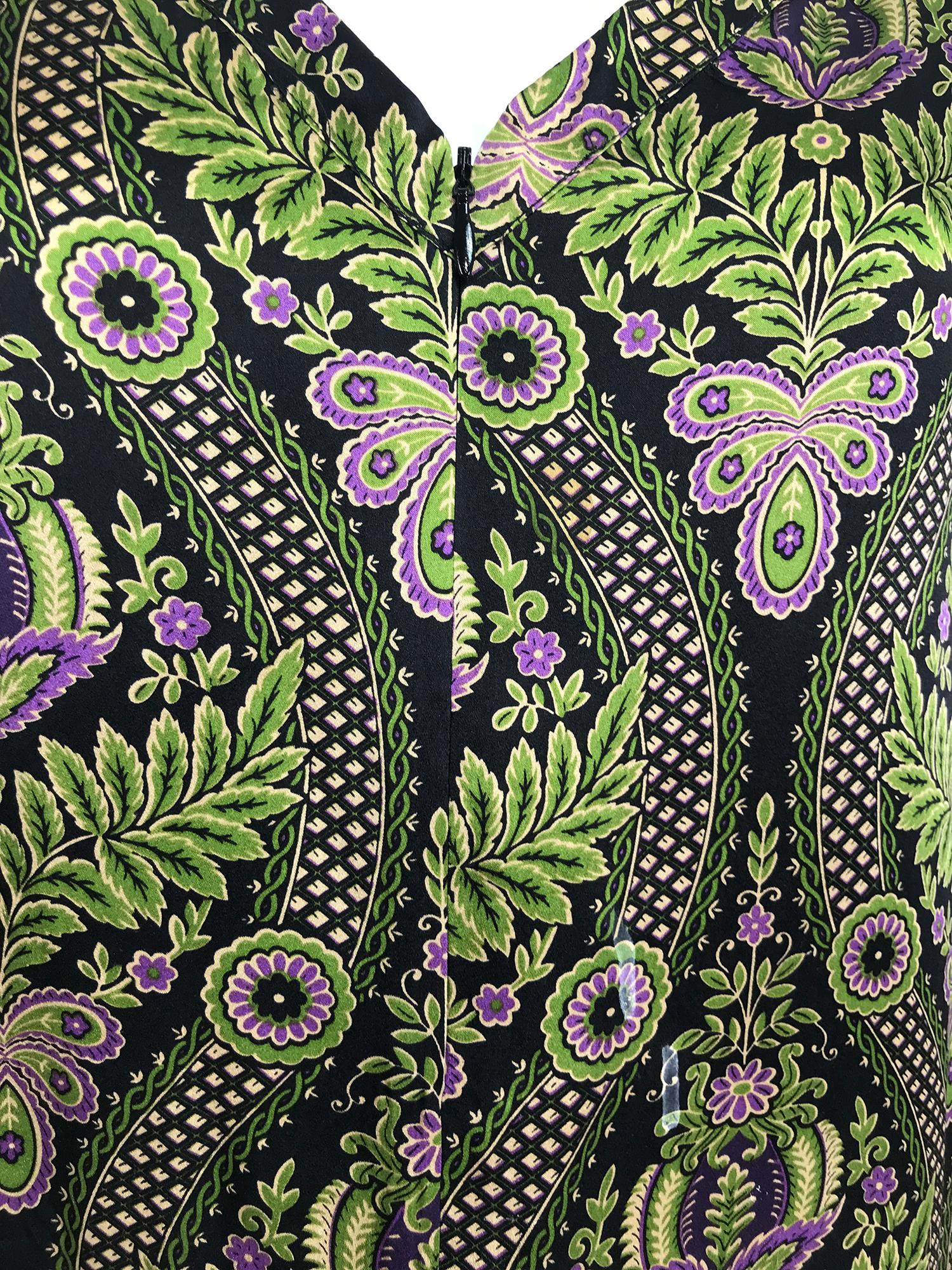 Neiman Marcus Botanical Printed Silk Satin Caftan 5