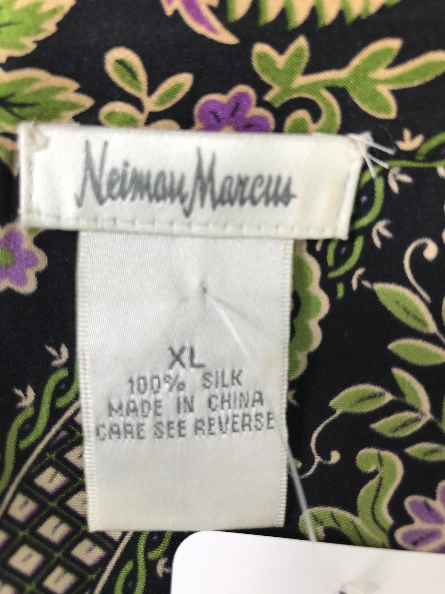 Neiman Marcus Botanical Printed Silk Satin Caftan 6