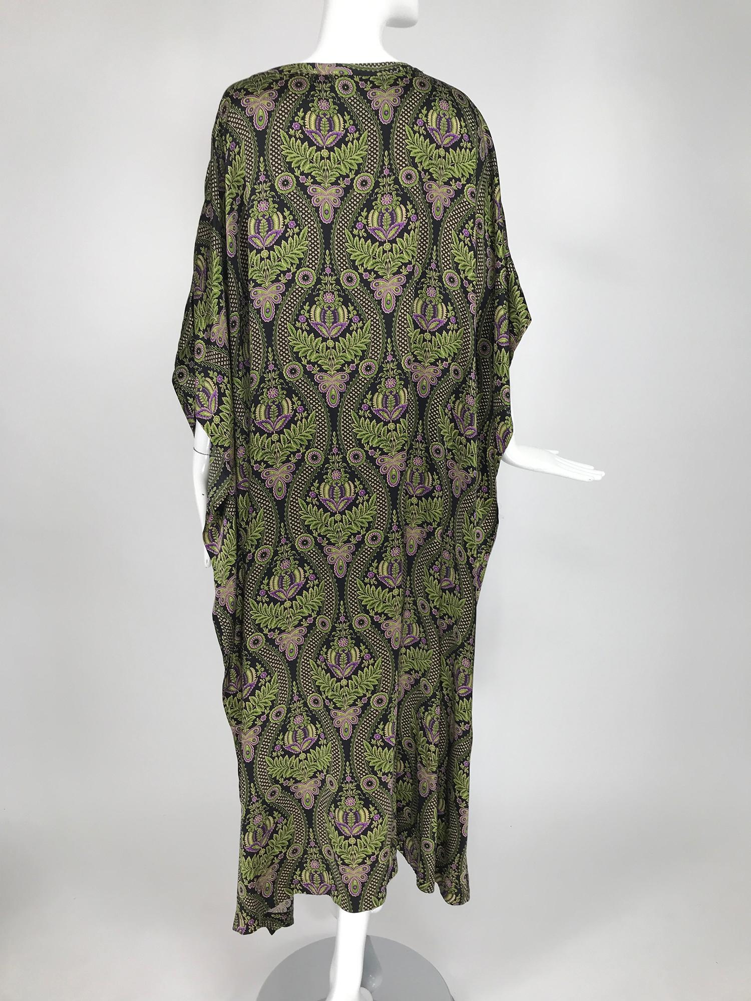Neiman Marcus Botanical Printed Silk Satin Caftan In Excellent Condition In West Palm Beach, FL
