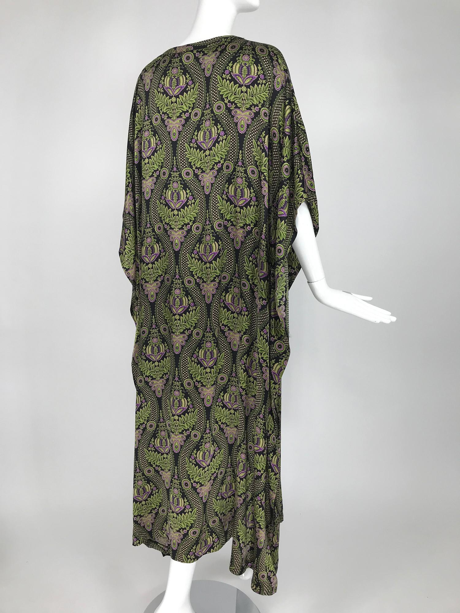 Women's Neiman Marcus Botanical Printed Silk Satin Caftan