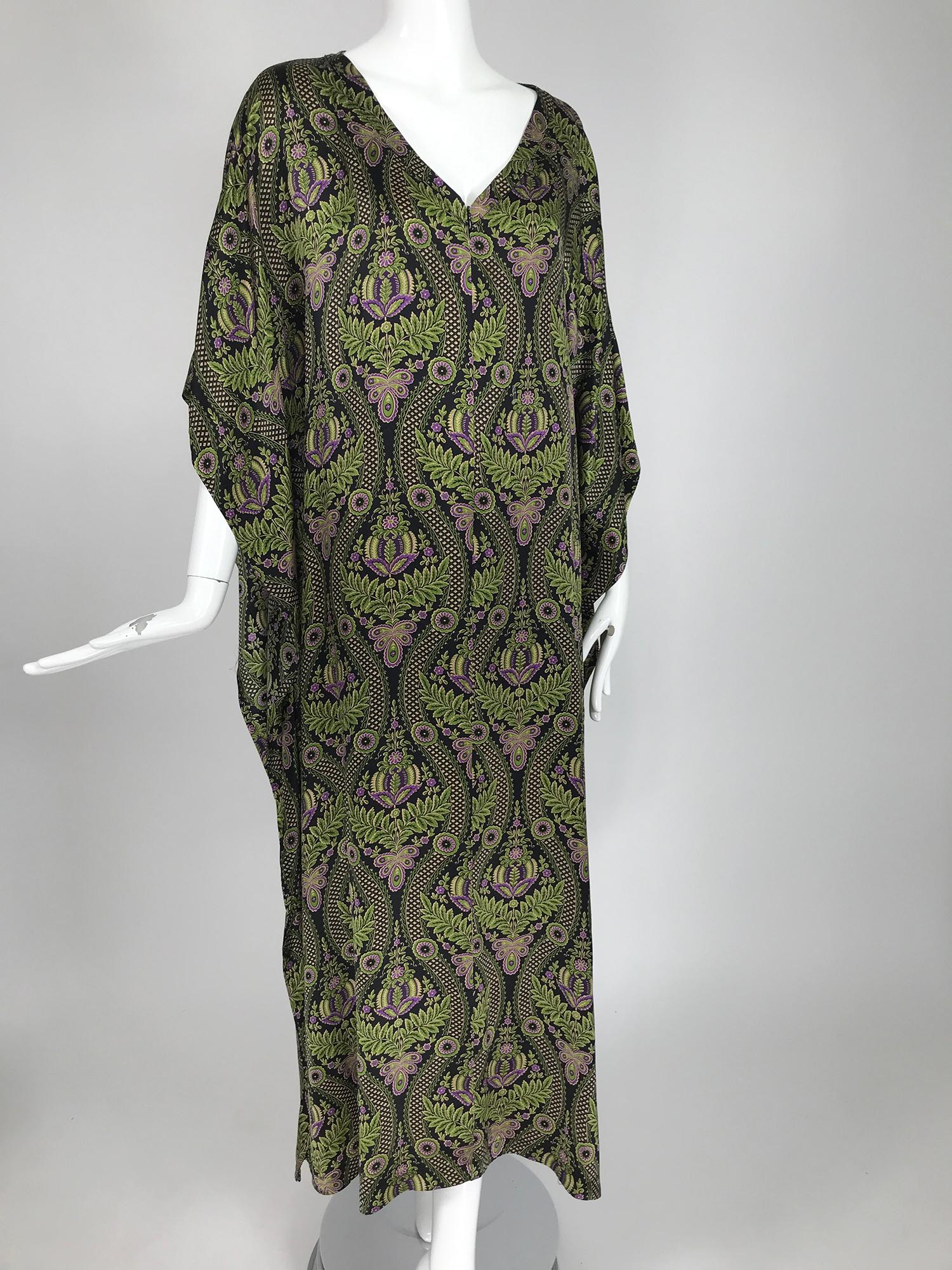 Neiman Marcus Botanical Printed Silk Satin Caftan 3