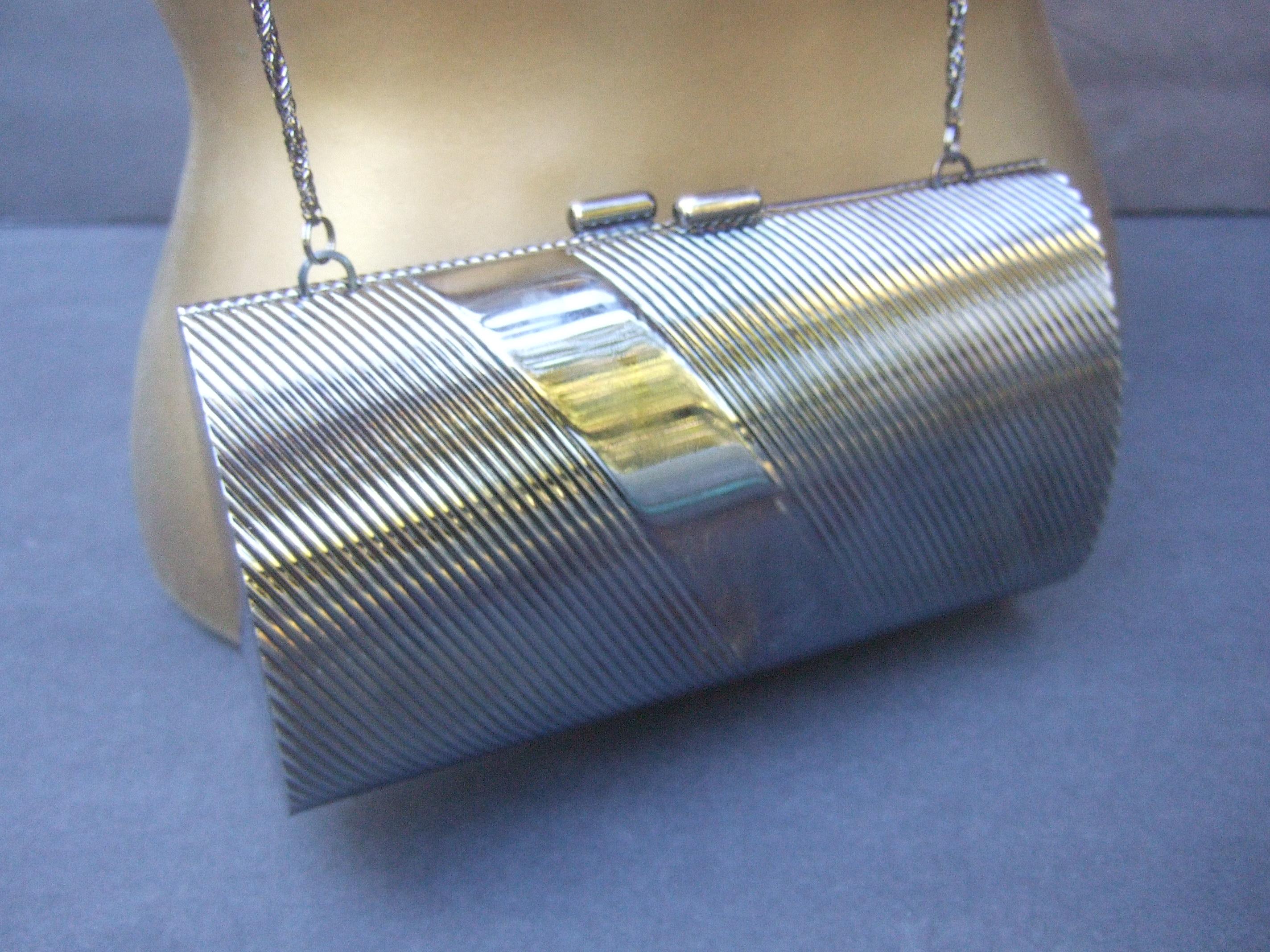 Black Neiman Marcus Burnished Silver Minaudière Evening Bag c 1980s For Sale