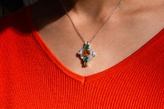 Neiman Marcus Citrine, Emerald and Peridot 18K White Gold Cross Pendant