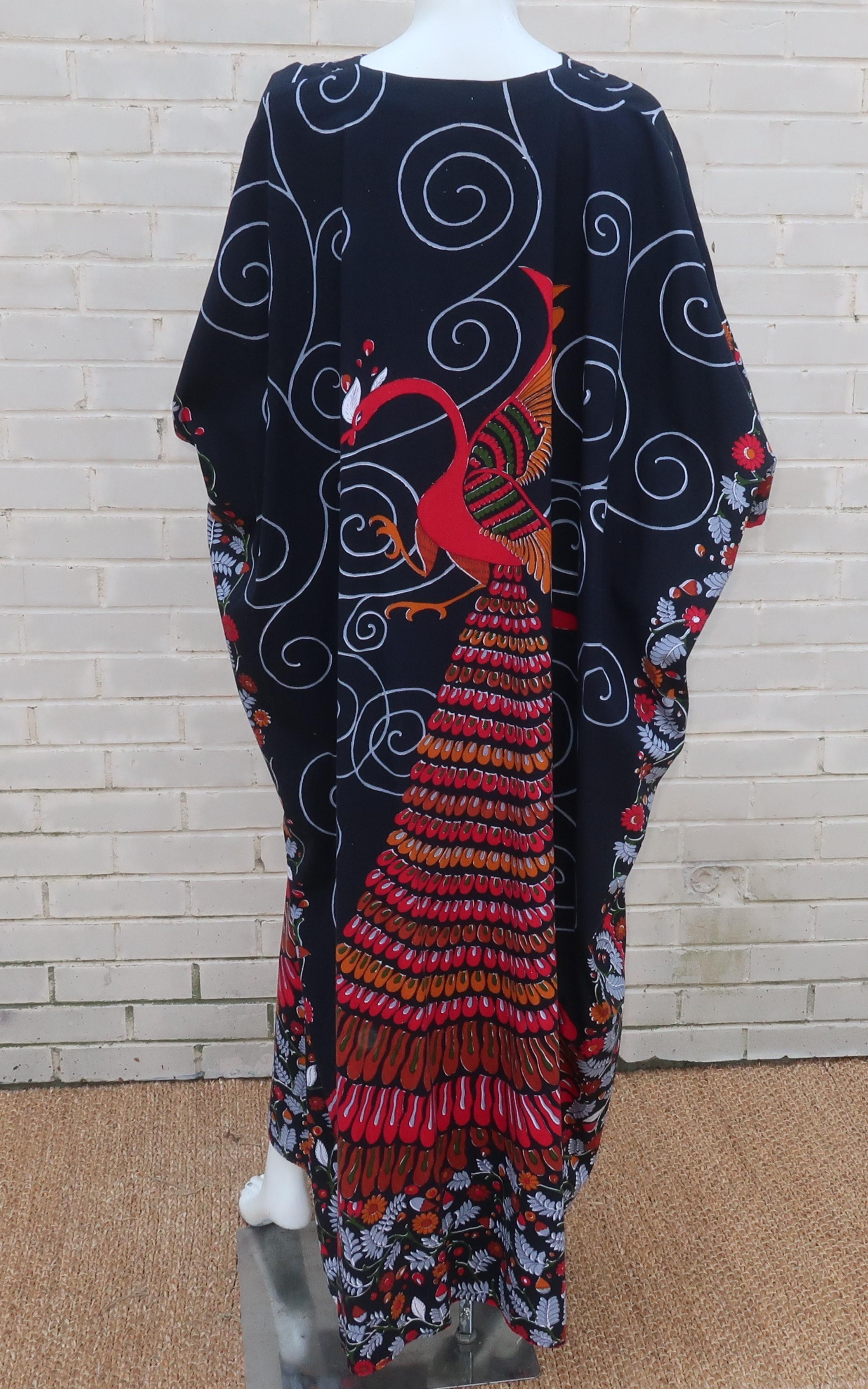 Neiman Marcus Cotton Peacock Caftan Dress, C.1980 2