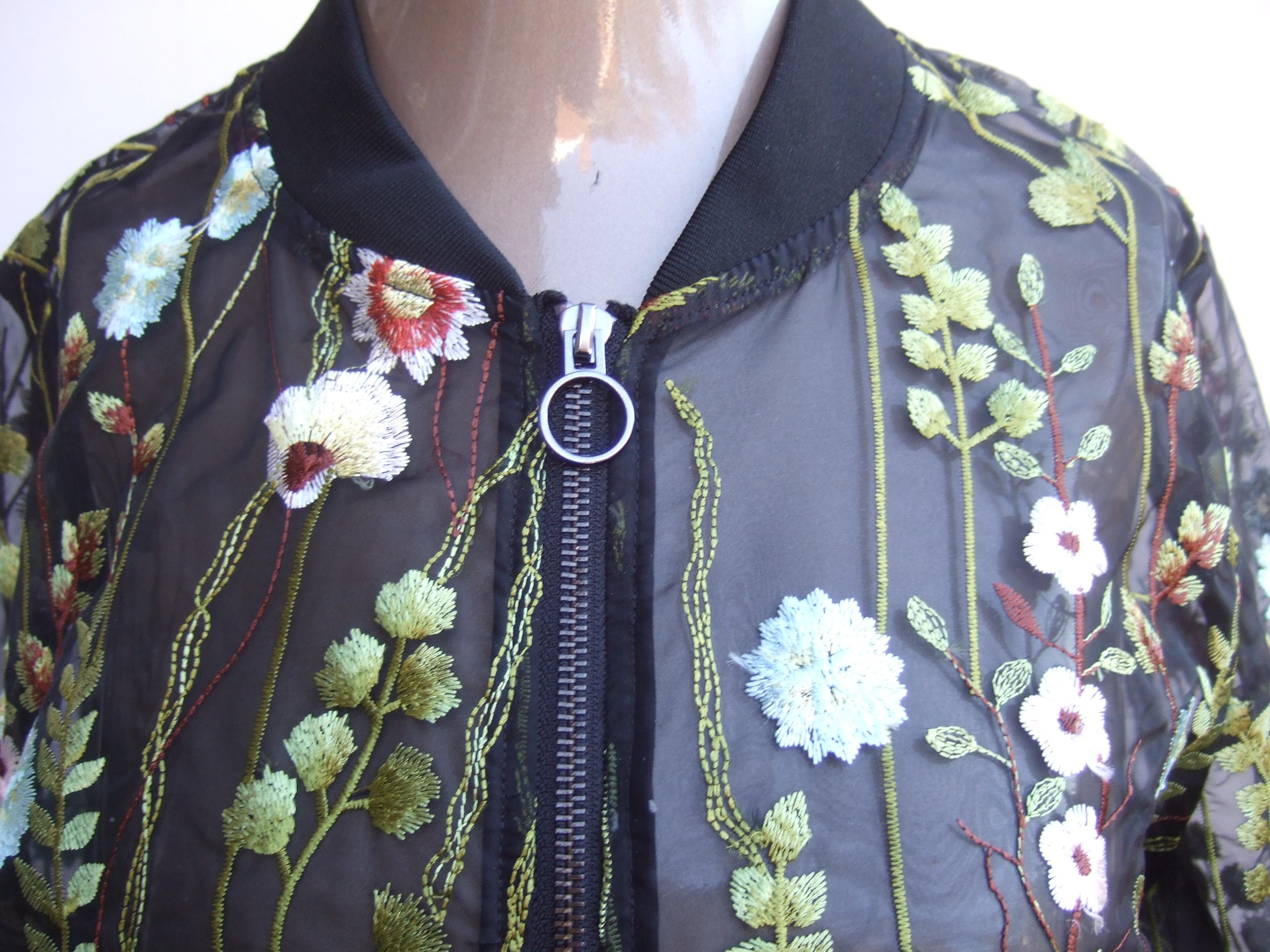 NEIMAN MARCUS Floral Embroidered Sheer Mesh Zippered  See Through Jacket c 1990s 7