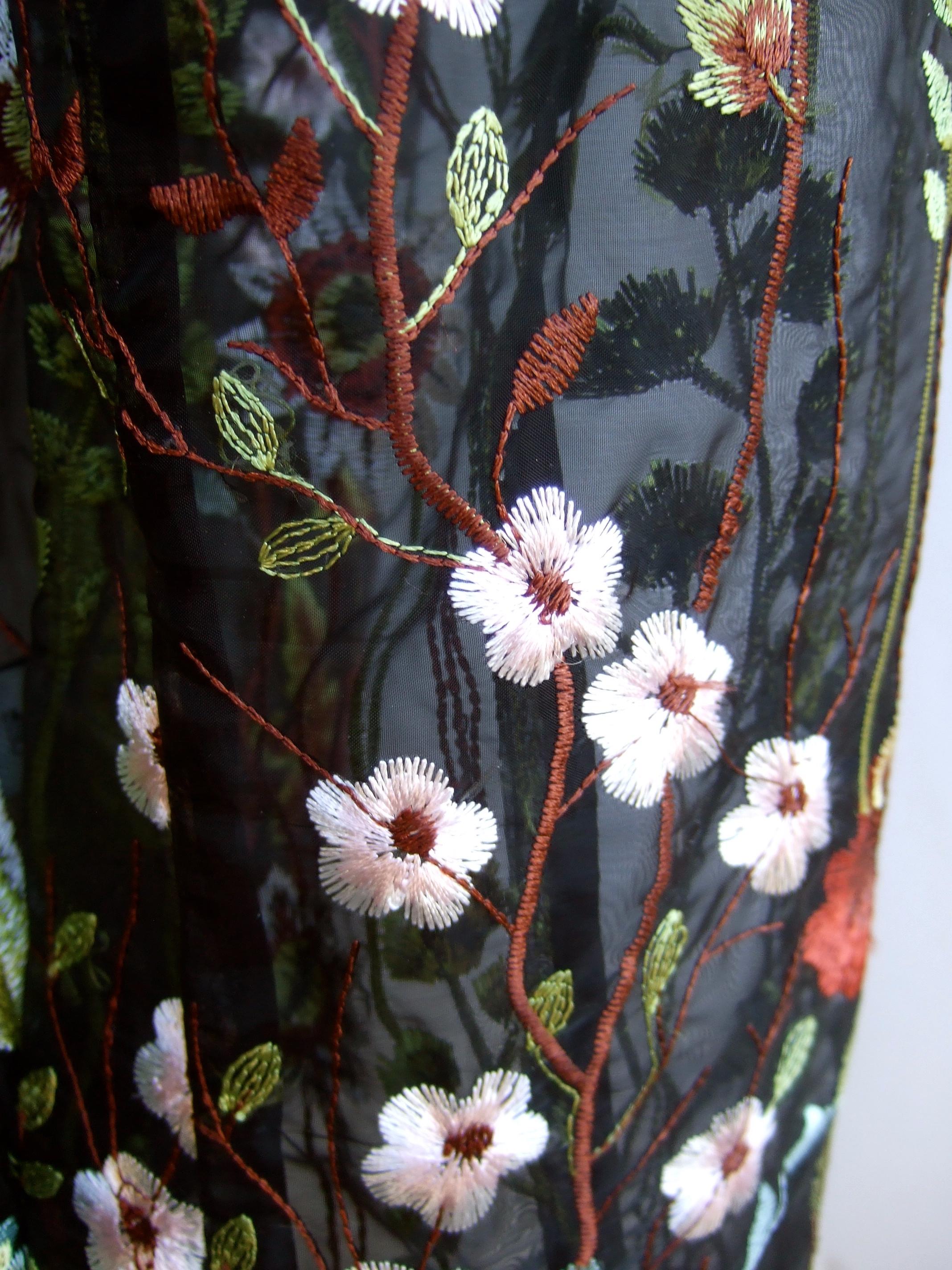 NEIMAN MARCUS Floral Embroidered Sheer Mesh Zippered  See Through Jacket c 1990s 8