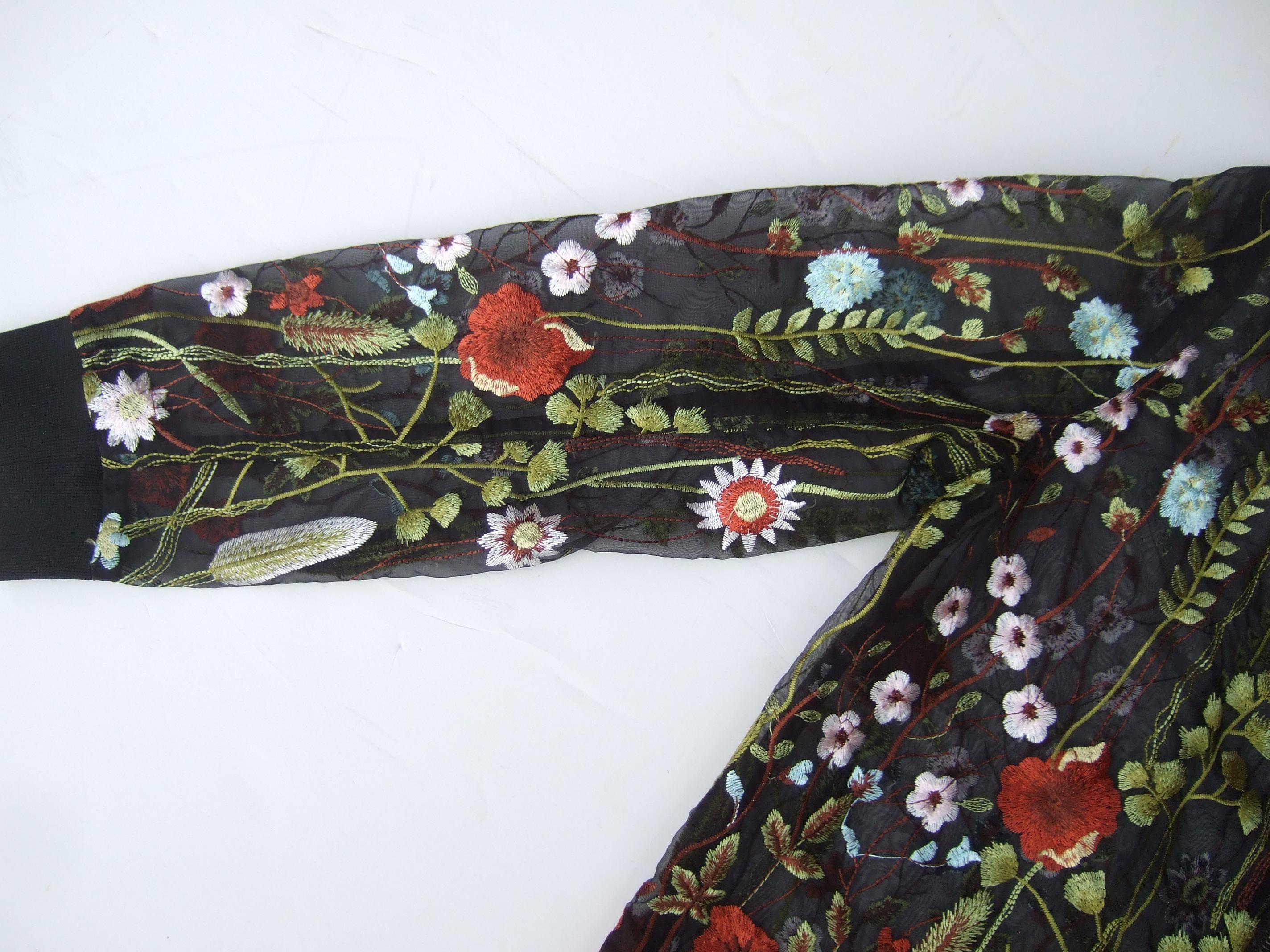 NEIMAN MARCUS Floral Embroidered Sheer Mesh Zippered  See Through Jacket c 1990s 10