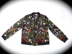 NEIMAN MARCUS Floral Embroidered Sheer Mesh Zippered  See Through Jacket c 1990s