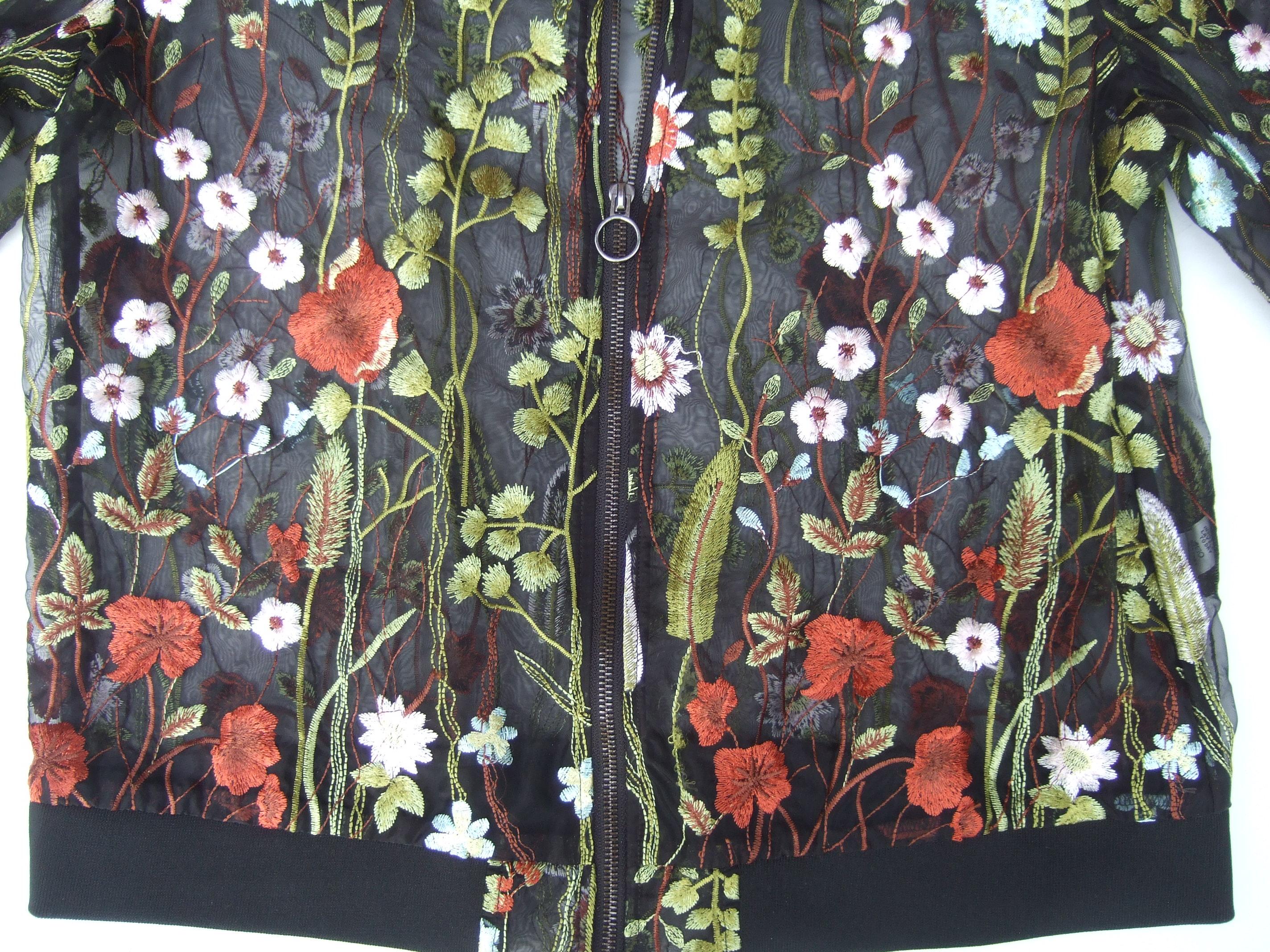 Women's NEIMAN MARCUS Floral Embroidered Sheer Mesh Zippered  See Through Jacket c 1990s