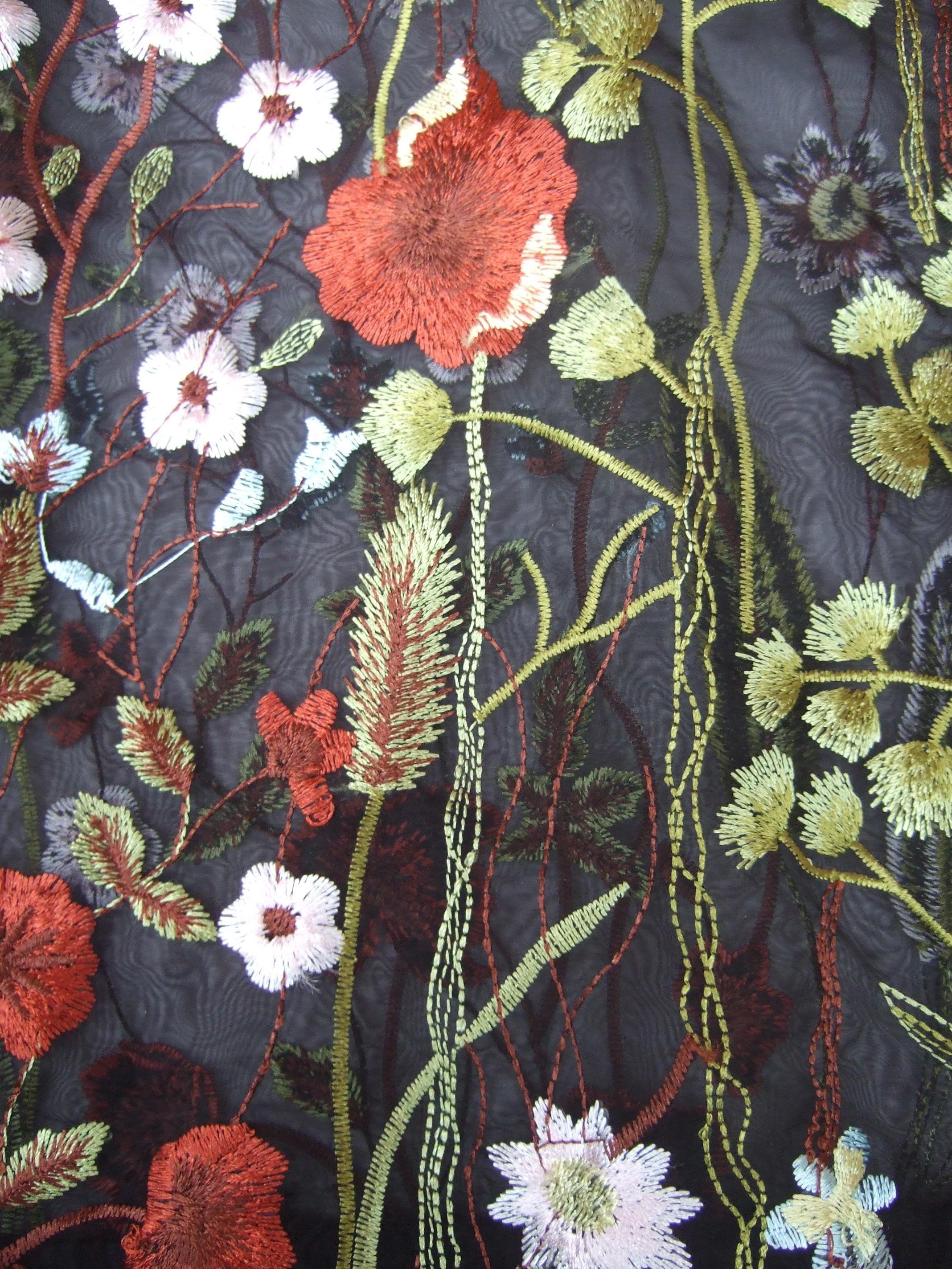 NEIMAN MARCUS Floral Embroidered Sheer Mesh Zippered  See Through Jacket c 1990s 2