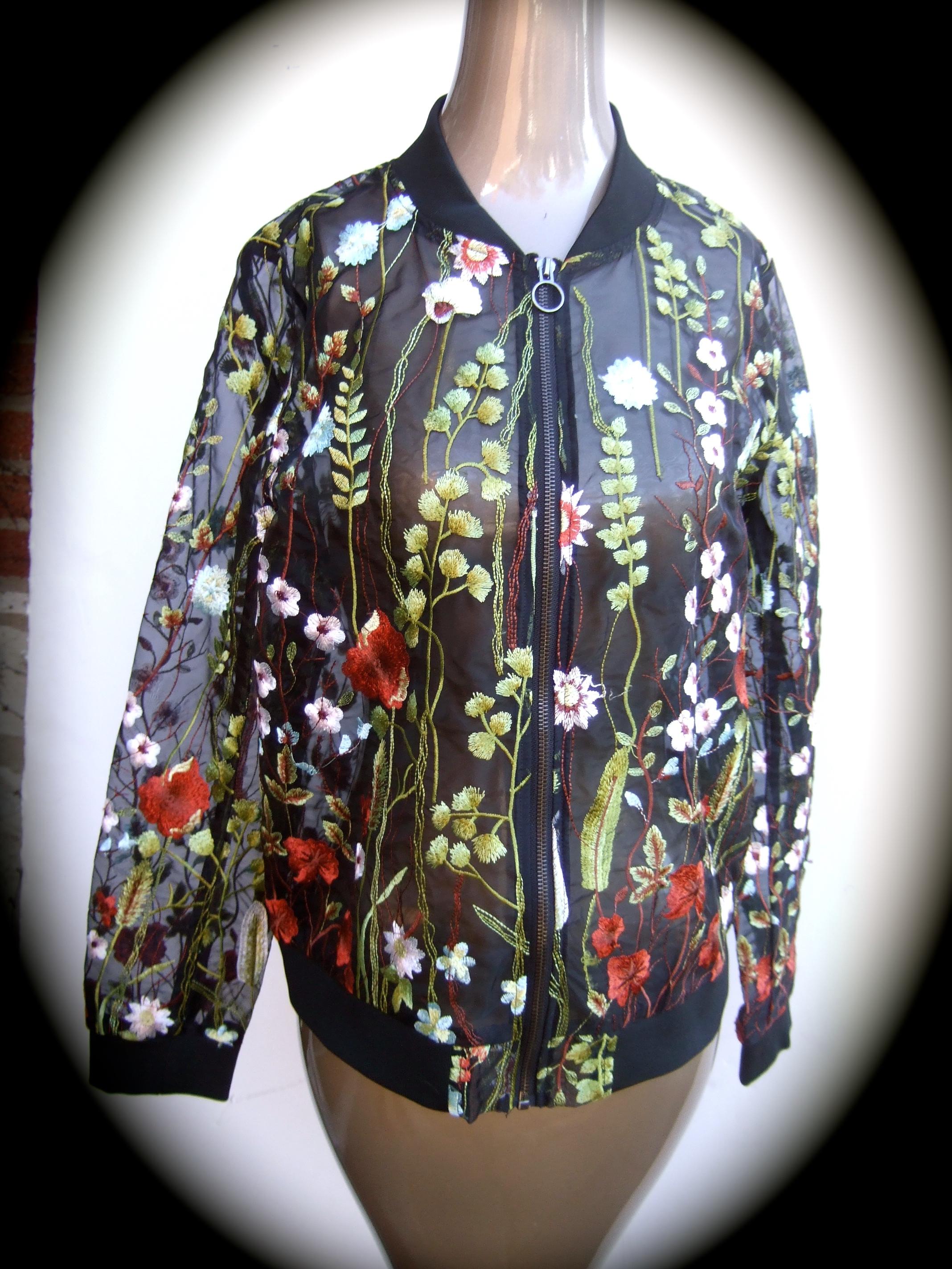 NEIMAN MARCUS Floral Embroidered Sheer Mesh Zippered  See Through Jacket c 1990s 4