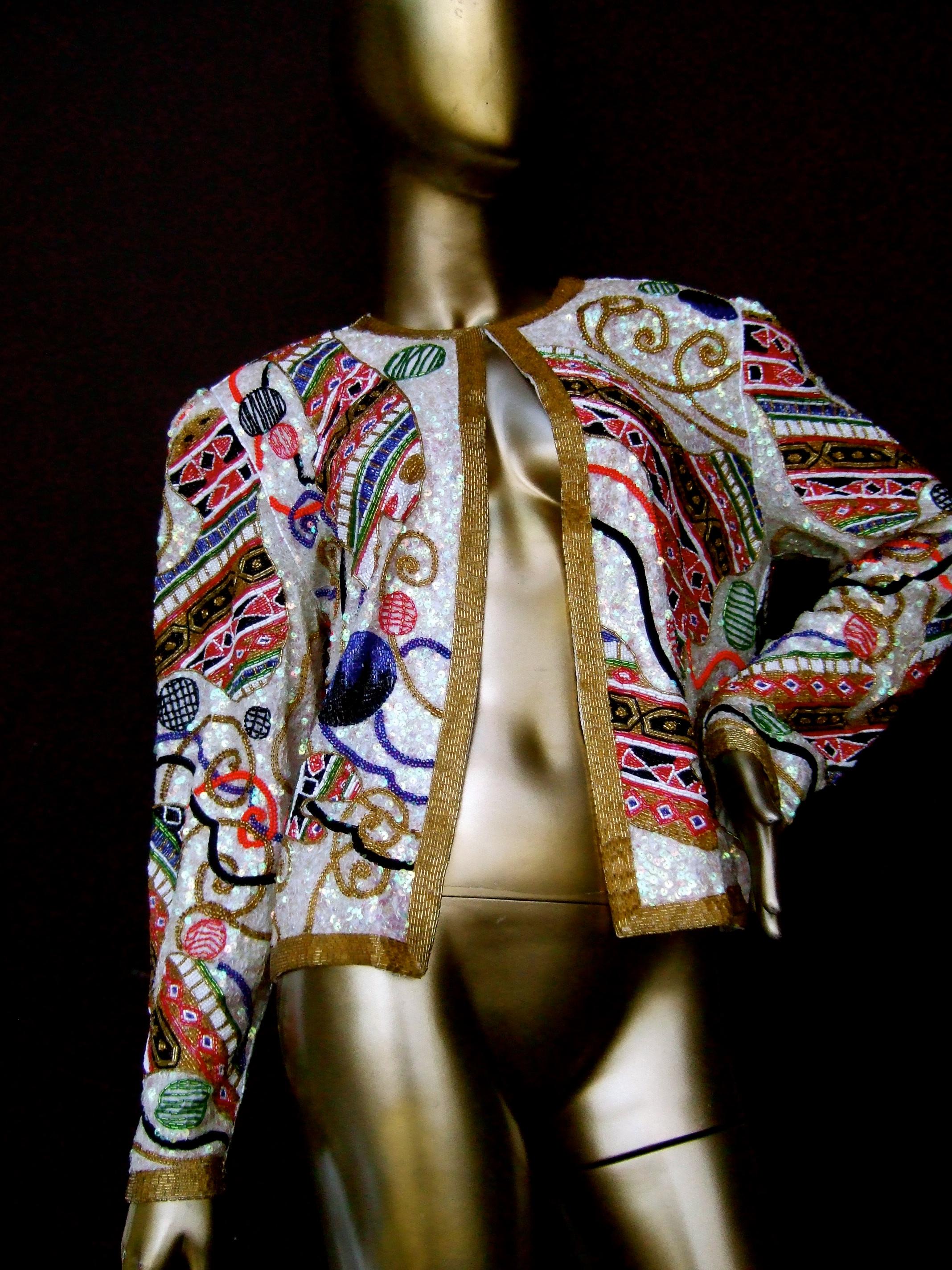 Neiman Marcus Glass Silk Beaded & Sequined Evening Jacket c 1980s 11