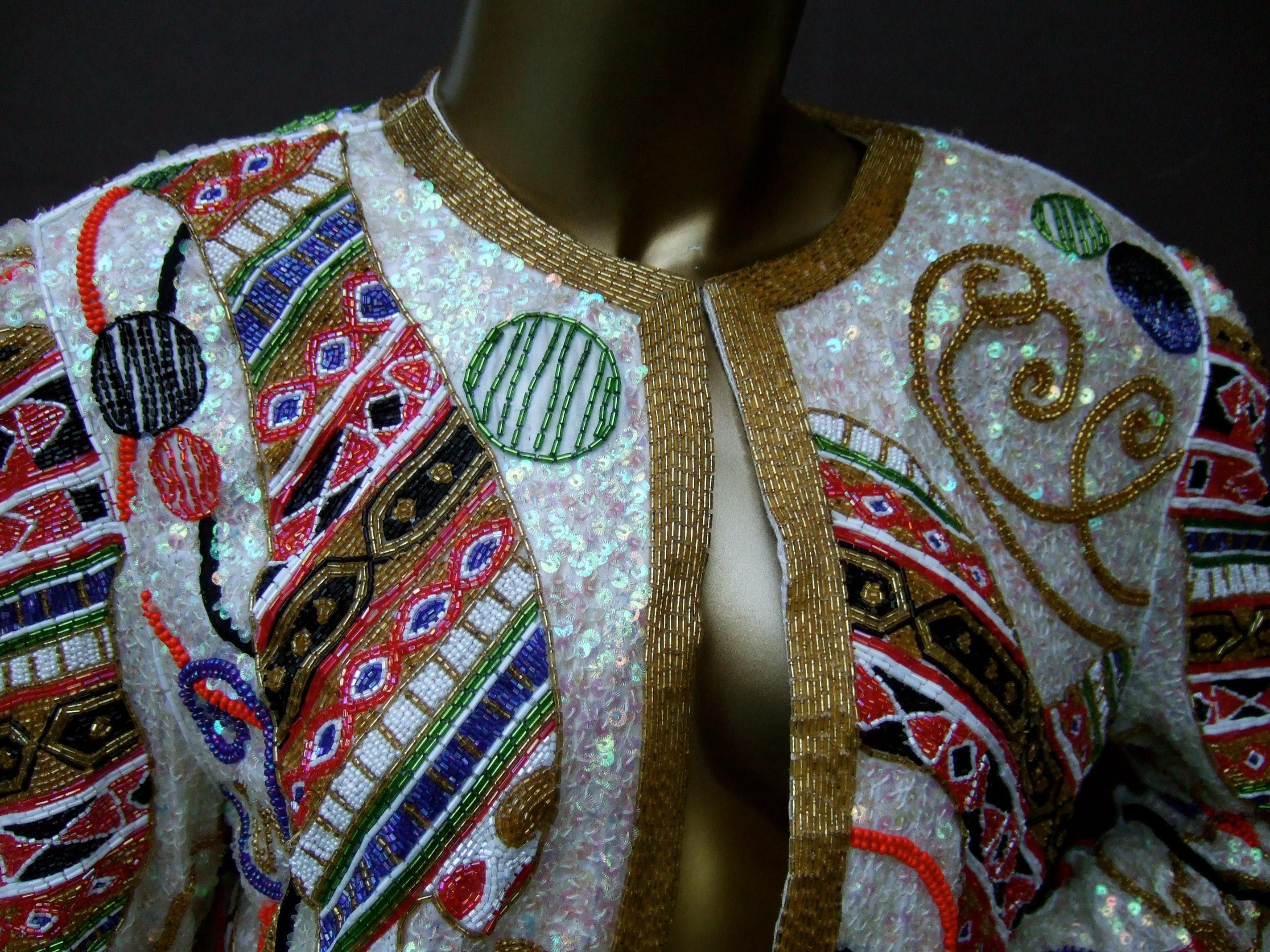 Neiman Marcus Glass Silk Beaded & Sequined Evening Jacket c 1980s 4
