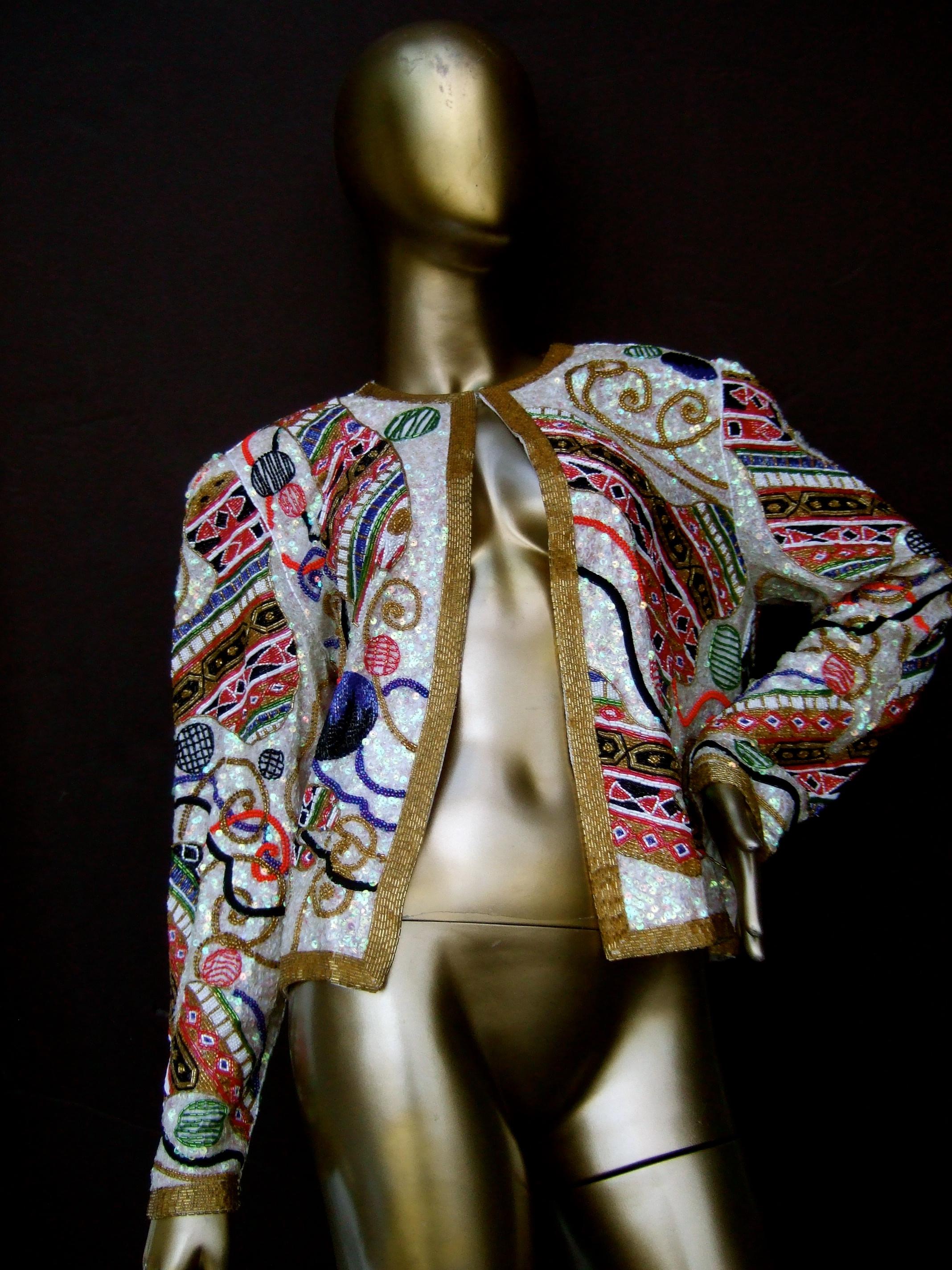 Women's Neiman Marcus Glass Silk Beaded & Sequined Evening Jacket c 1980s
