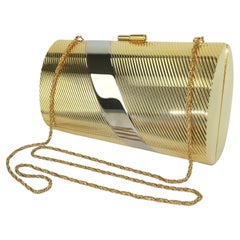 Neiman Marcus Gold & Silver Metal Clutch Handbag With Drop-In Chain, 1980's