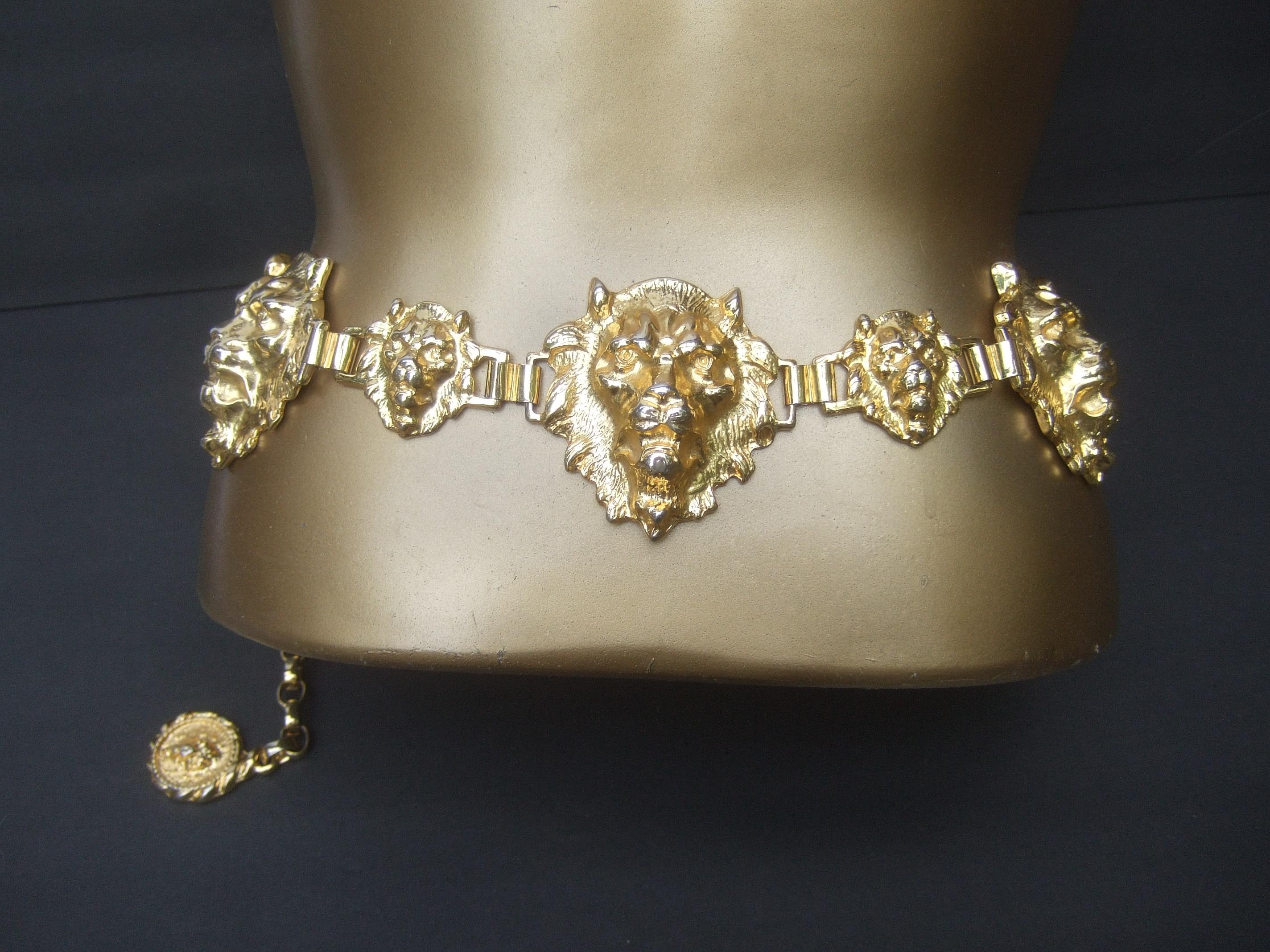 Neiman Marcus Italian Gilt Metal Lion Medallion Link Belt c 1980s 5