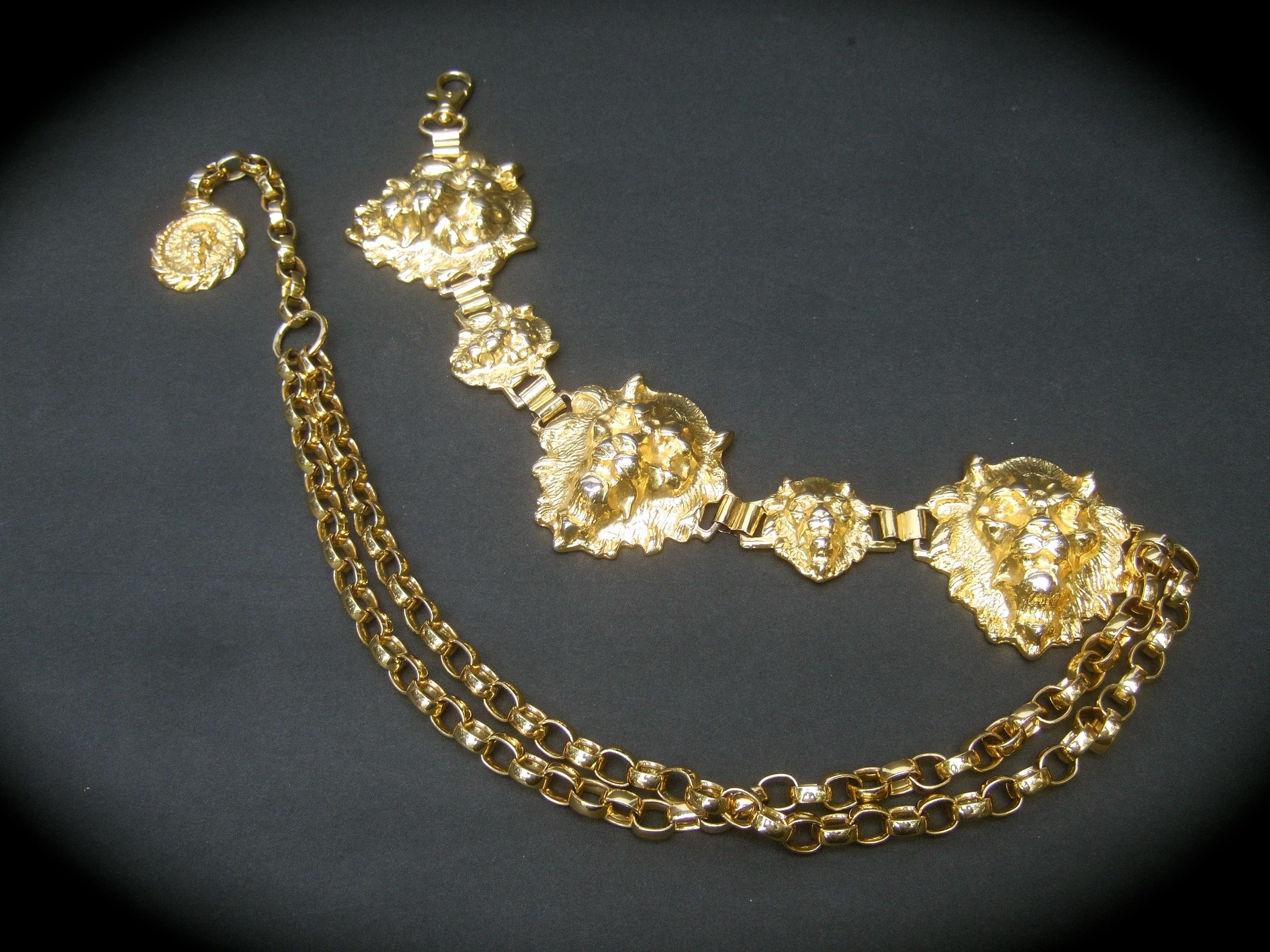 Neiman Marcus Italienische vergoldetes Metall Löwe Medaillon Link Gürtel c 1980s 1