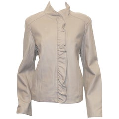 Neiman Marcus Ivory Ruffle Leather Jacket