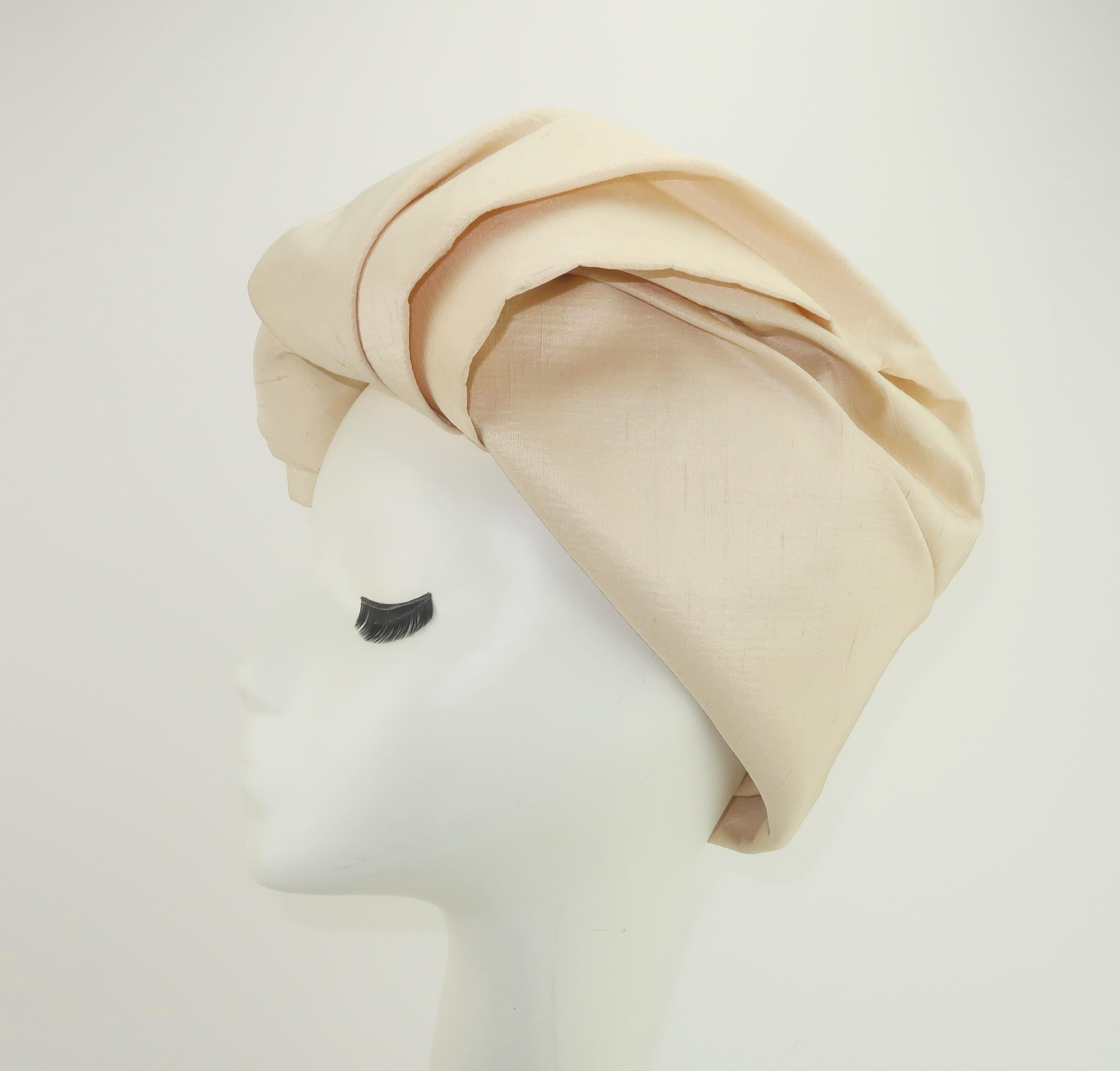 Women's Neiman Marcus Ivory Silk Shantung Turban Style Hat, C.1960