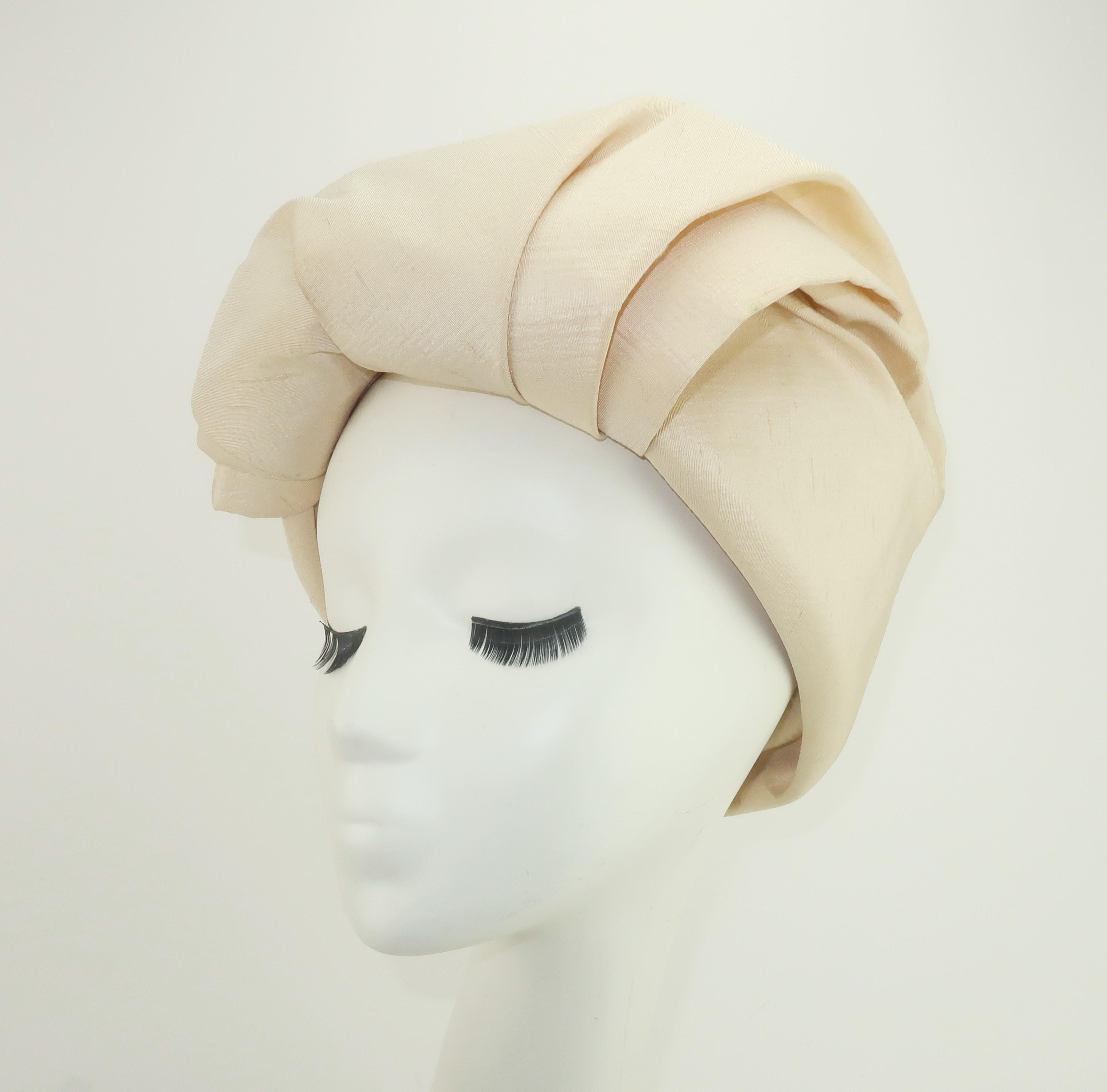 Neiman Marcus Ivory Silk Shantung Turban Style Hat, C.1960 1