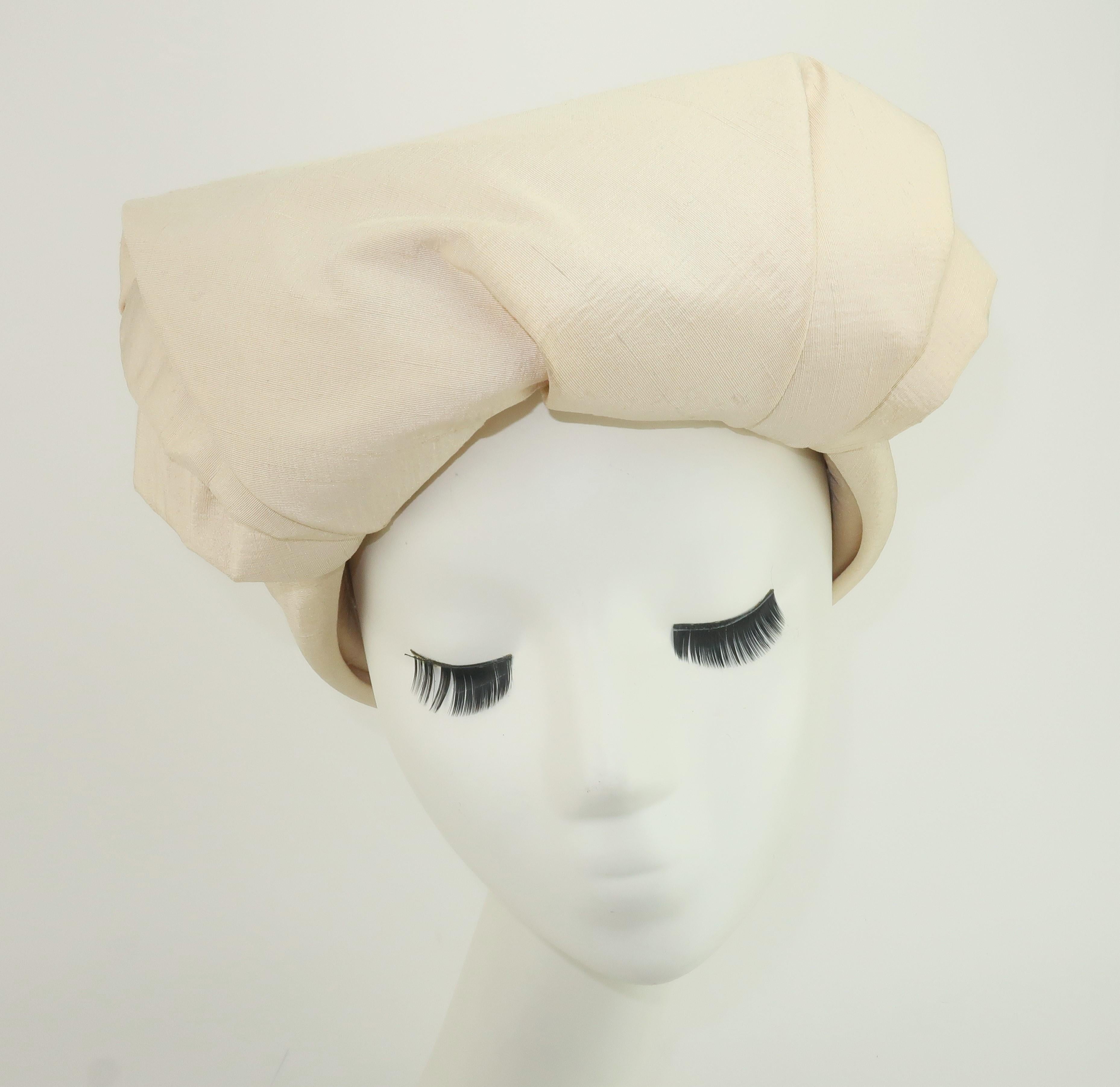 Neiman Marcus Ivory Silk Shantung Turban Style Hat, C.1960 2