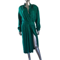 Neiman Marcus Kelly Green Silk Jacquard Button Front Dress Size 14
