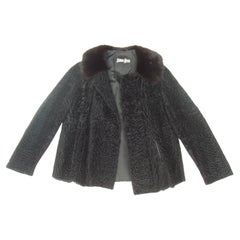 NEIMAN-MARCUS- Luxurious Mink Collar Sheared Black Broadtail Jacket c 1960s