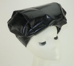 Neiman Marcus Mod Black Leatherette Turban Style Hat, C.1960
