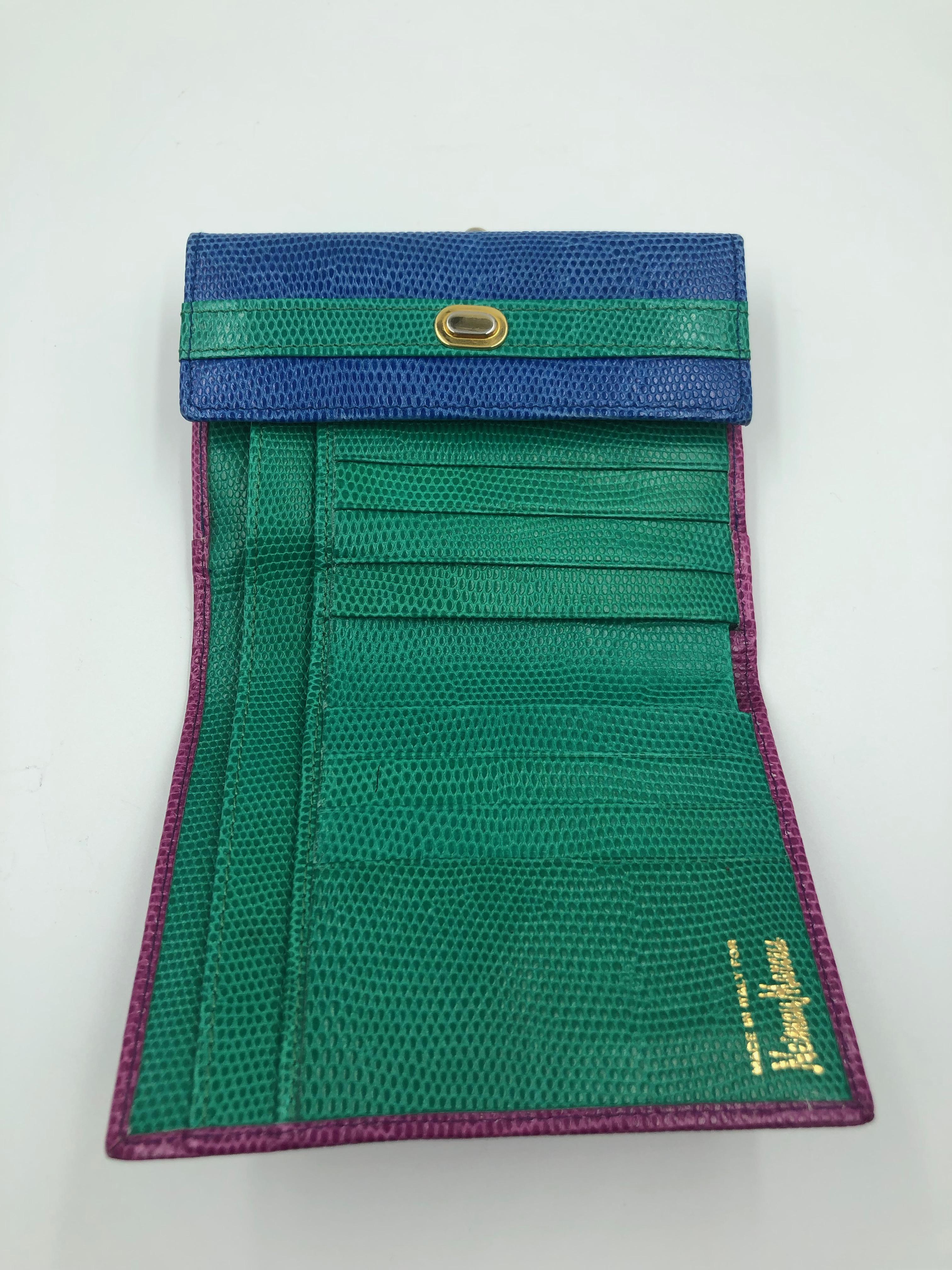 Purple Neiman Marcus Multicolor Trifold Leather Wallet and Change Purse