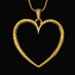 Neiman Marcus Oversized Gold Heart Pendant and Chain